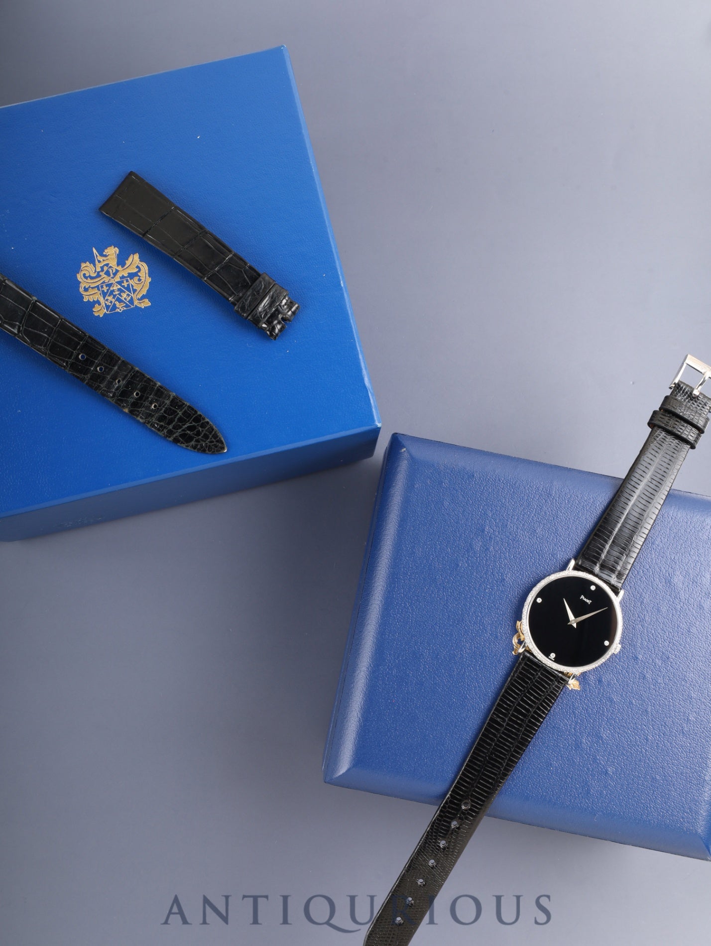 Piaget Round 9037 Manual Winding Cal.9P2 750WG Leather Original Pin Buckle (750WG) Black / Diamond Dial Box Original Leather Strap Overhauled