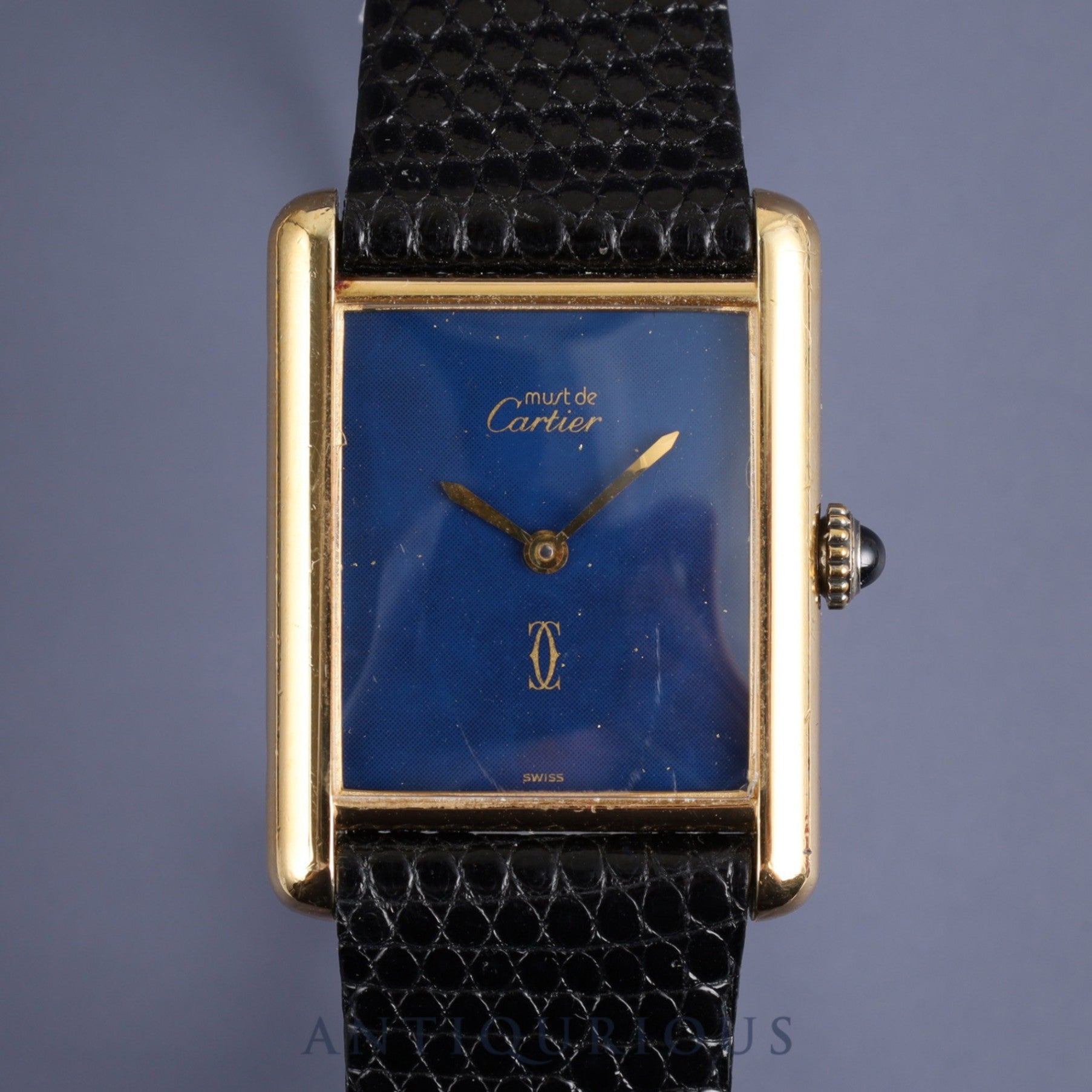 Cartier Must Tank LM Manual winding Cal.78-1 SV925 Leather Genuine buckle (GP) Lapis lazuli dial Overhauled