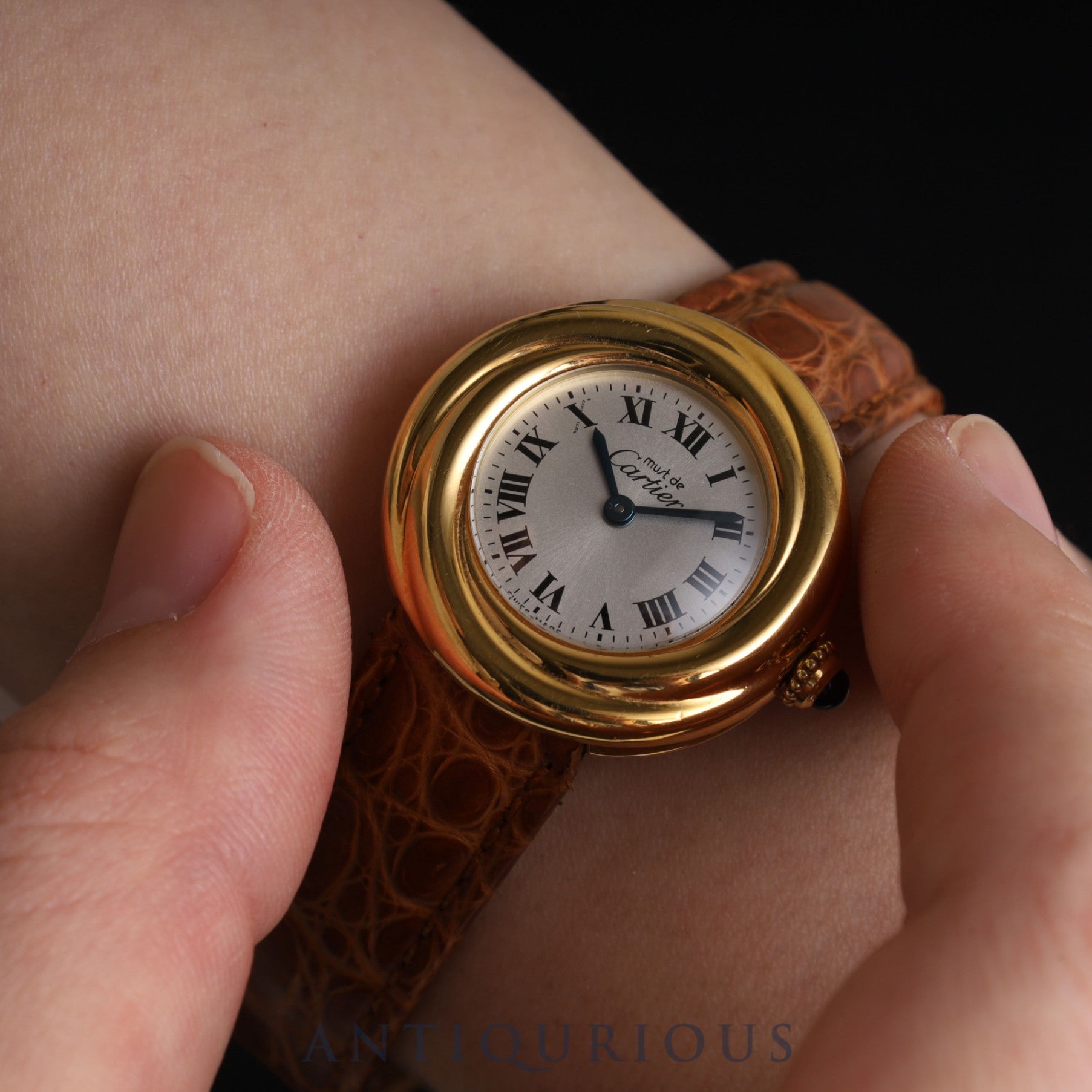 Cartier Must Trinity 2735 Quartz Cal.157 SV925 Leather Genuine D-buckle (GP) Silver Roman dial Box Booklet Warranty (2001) Overhauled