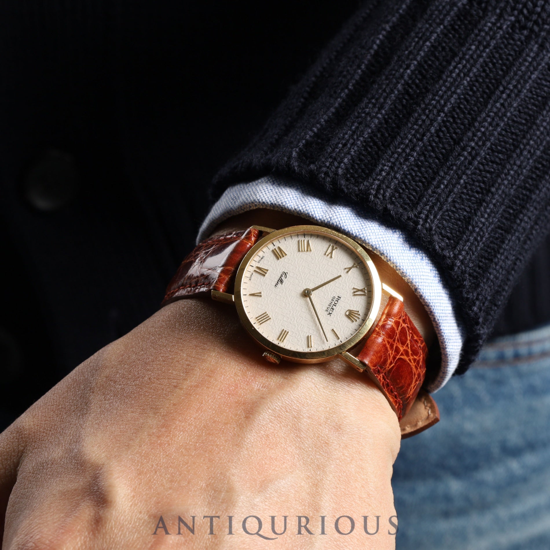 Rolex Cellini 4112 Manual winding Cal.1602 750 Leather Genuine buckle (GP) Engraved computer dial W serial (1994-1995) Overhauled