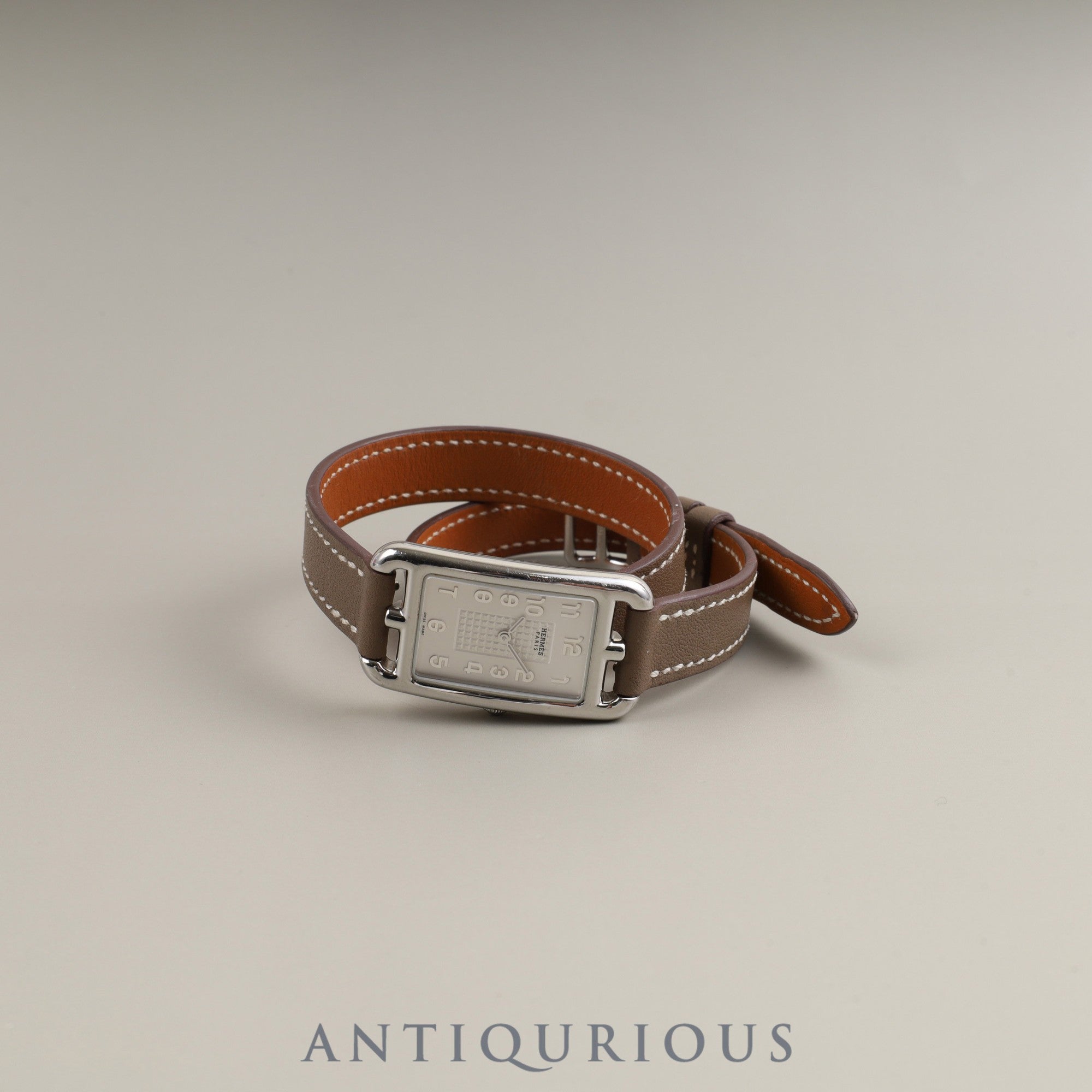 Hermès Nantucket NA2.210 Quartz Cal.280.002 Stainless Steel Watch with Genuine Leather Strap (R Stamp: 2014) and Genuine Stainless Steel Buckle. Silver Dial. Overhauled.