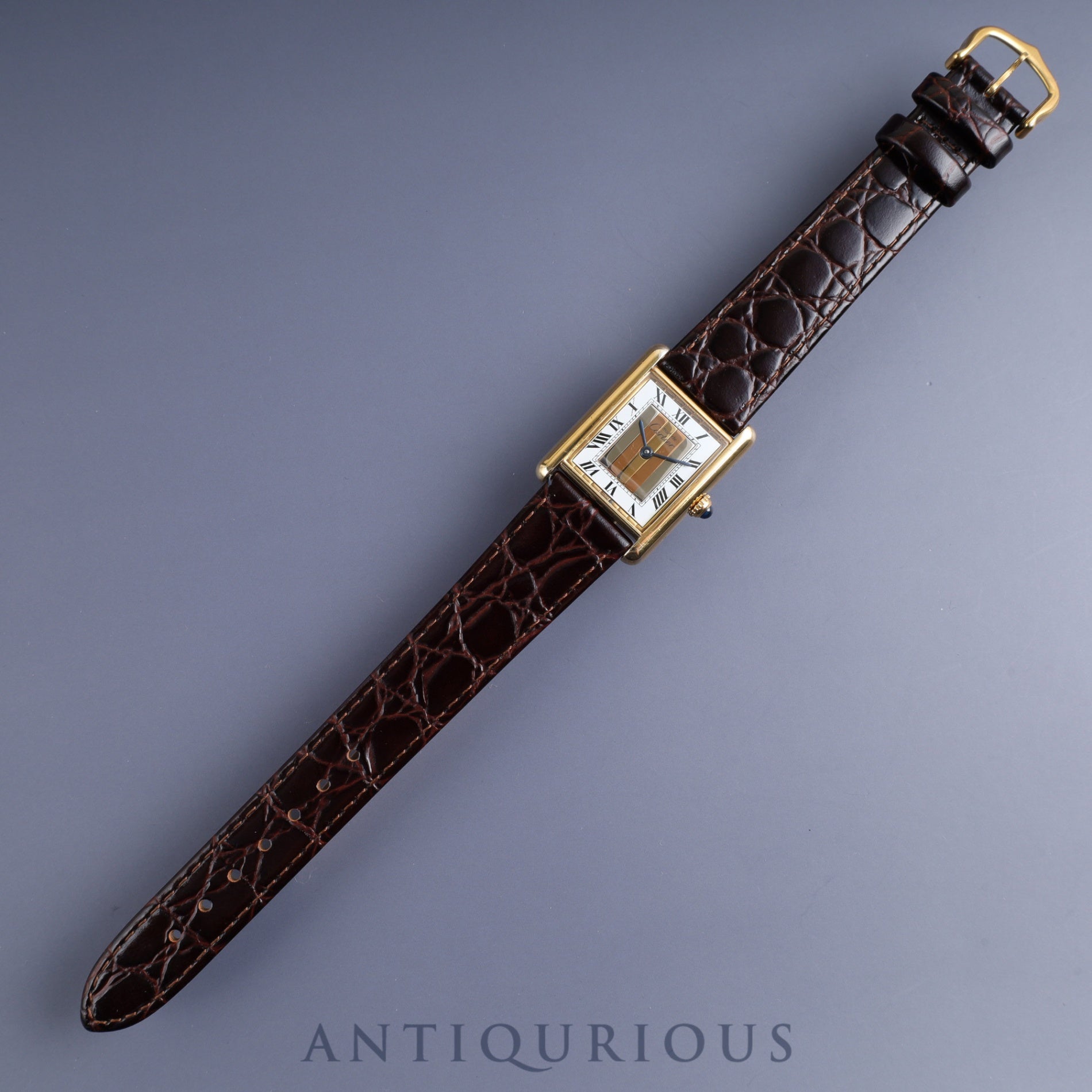 Cartier Must Tank LM 590005 Quartz Cal.90 SV925 Leather Genuine Buckle (GP) Front Trinity Dial Overhauled