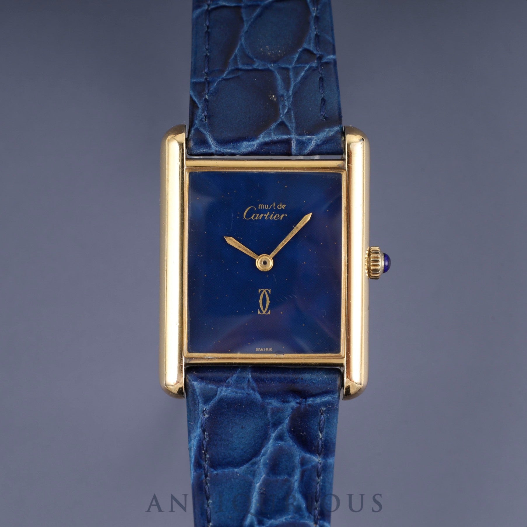 Cartier Must Tank LM Manual winding Cal.78-1 SV925 Leather Genuine buckle (GP) Lapis lazuli dial Overhauled