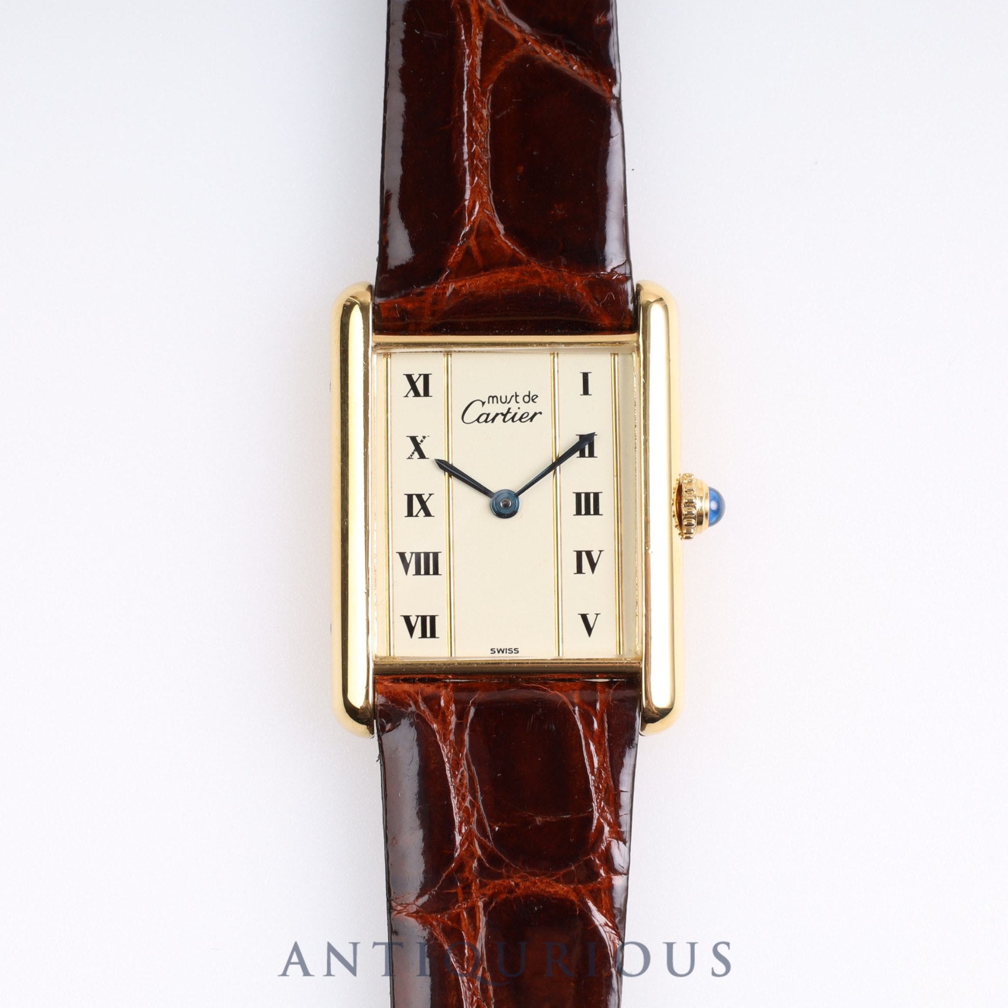 Cartier Must Tank LM QZ 590005 925 Leather Vertical Roman Dial