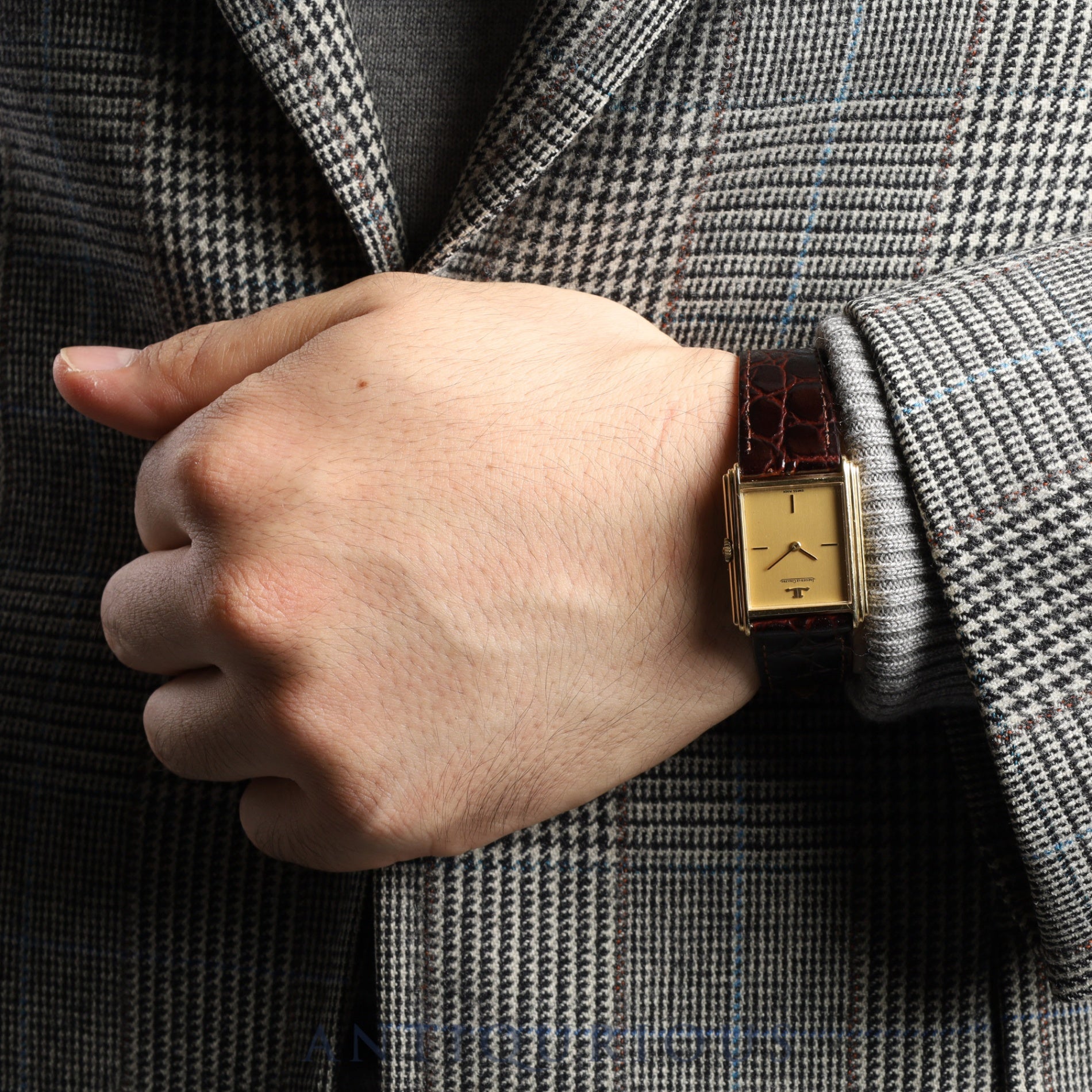 Jaeger-LeCoultre Rectangular 6149.21 Manual winding 750YG Leather Aftermarket buckle (GP) Gold dial Overhauled