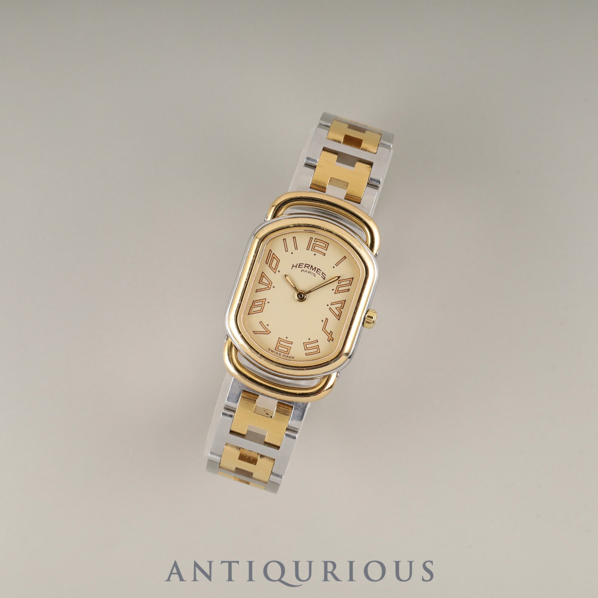 エルメス ラリー 77.03 クォーツ Cal.976.001 SS/GP SS/GP アイボリー文字盤 オーバーホール済み