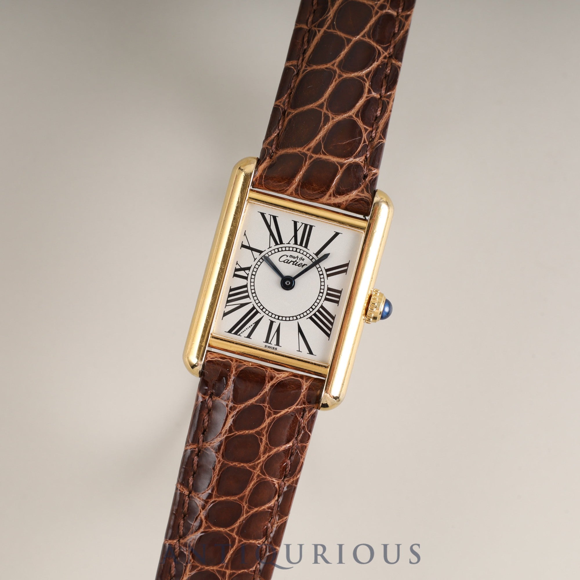 Cartier Must Tank SM 5057001 Quartz Cal.057 SV925 Leather Genuine D-buckle (GP) Opalan dial Overhauled