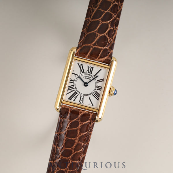 Cartier Must Tank SM 5057001 Quartz Cal.057 SV925 Leather Genuine D-buckle (GP) Opalan dial Overhauled