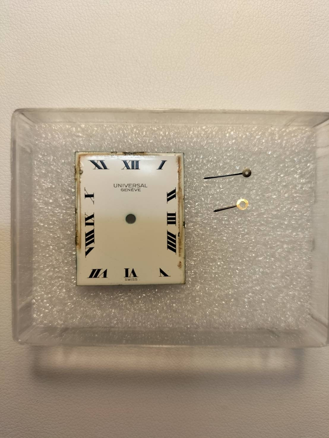 Universal Genève Rectangular Hand-Wound Cal.42 750YG Leather Strap with Genuine GP Buckle, White Roman Dial, Overhauled