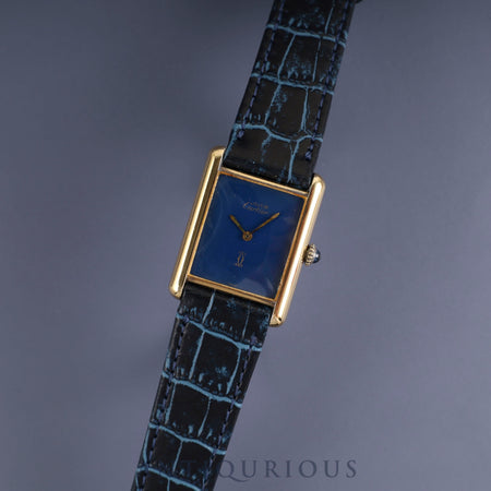 Cartier Must Tank LM Manual Winding Caliber 78-1 SV925 Leather Strap with Genuine GP Buckle, Lapis Lazuli Dial, Circa 1976-1981, Overhauled