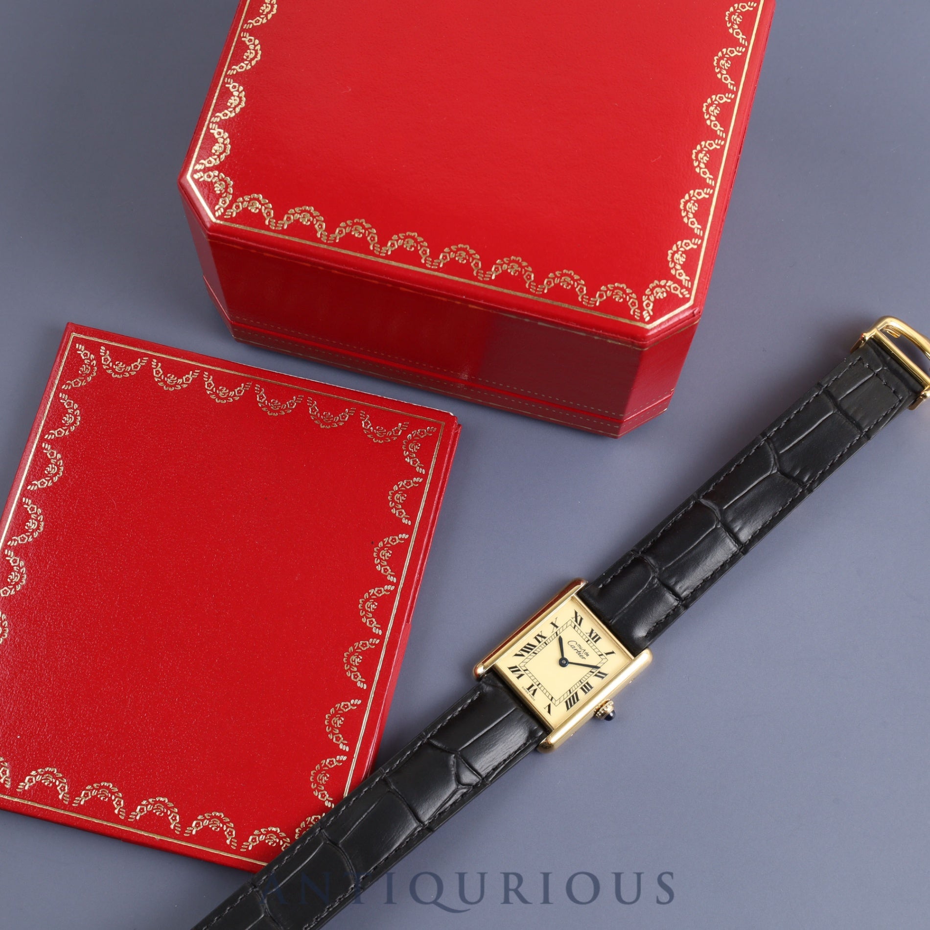 カルティエ マストタンク LM 590005 クォーツ SV925 革 純正尾錠(GP)アイボリーローマン文字盤 箱 冊子 カルティエブティックコンプリートサービス済み