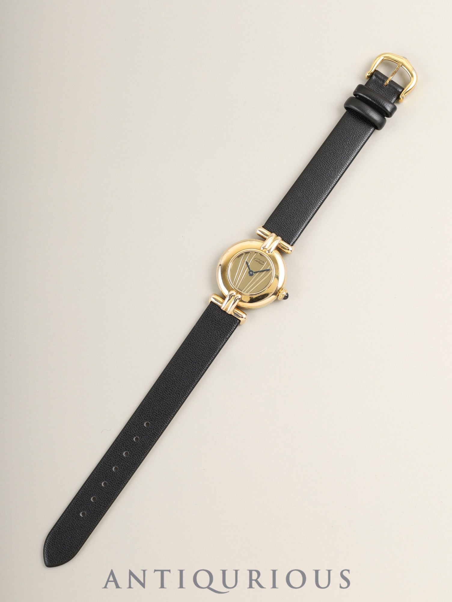 Cartier Must Colisée 590002 Quartz Cal.90 SV925 Leather Original Pin Buckle (GP) Gold Dial (SWISS marking) Overhauled