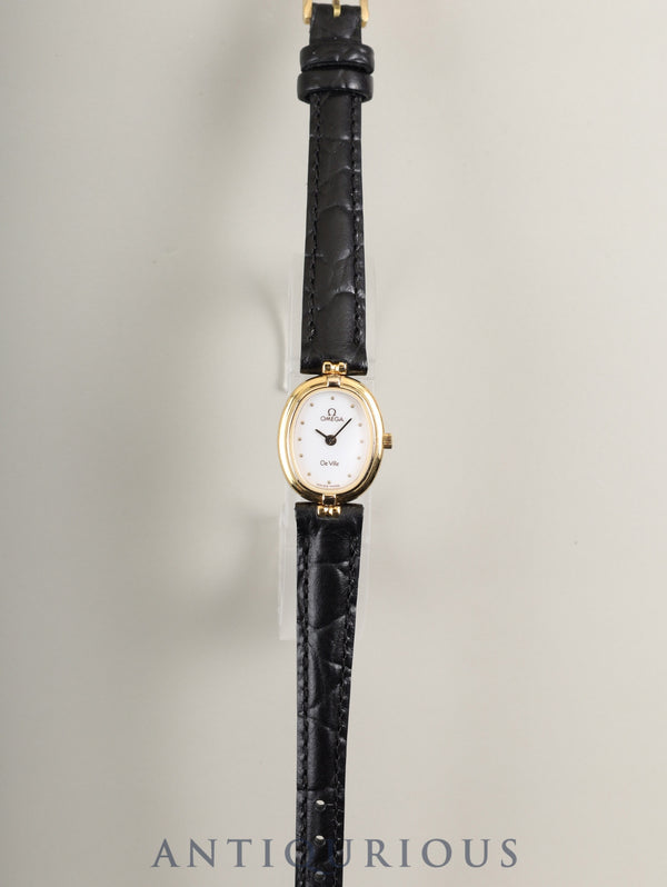 オメガ デ・ヴィル 595.0069 クォーツ Cal.1450 SS/GP 革 純正尾錠(GP)ホワイト文字盤 オーバーホール済み
