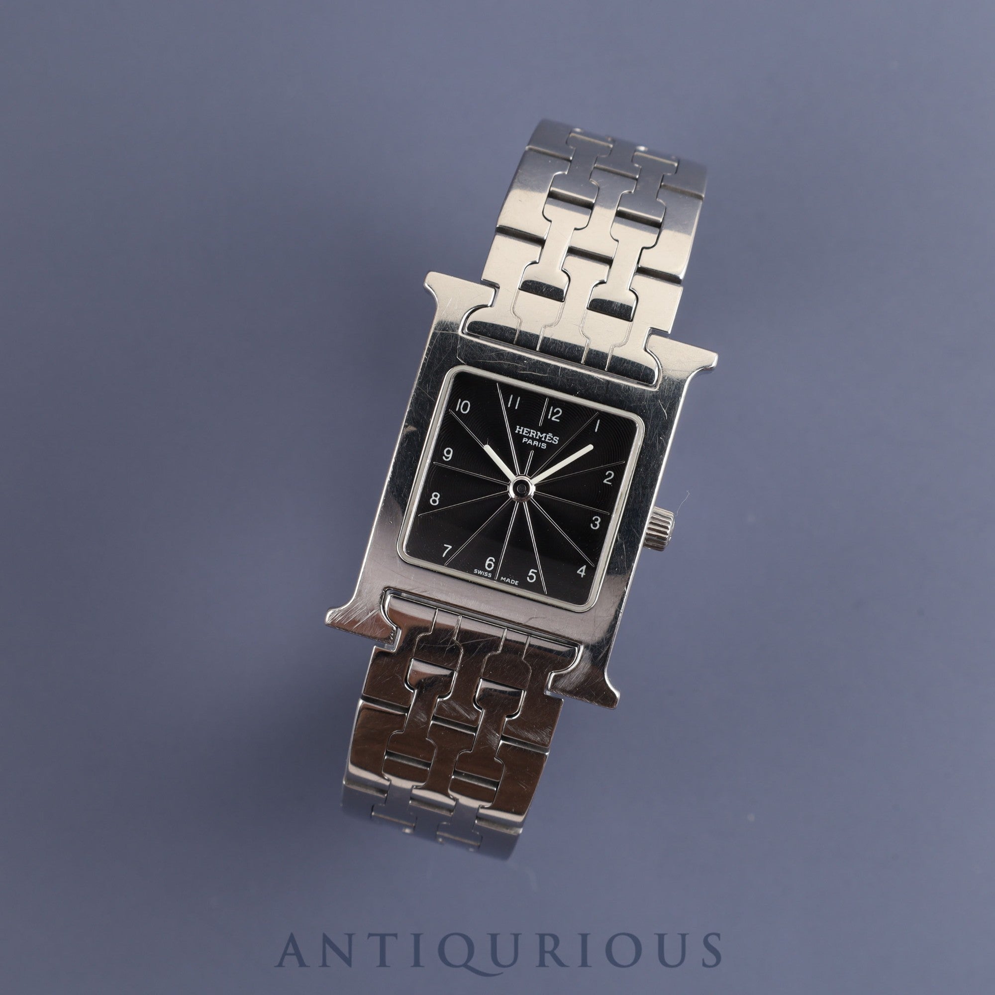 エルメス Hウォッチ HH1.210 クォーツ SS SS ブラックギョーシェ文字盤  