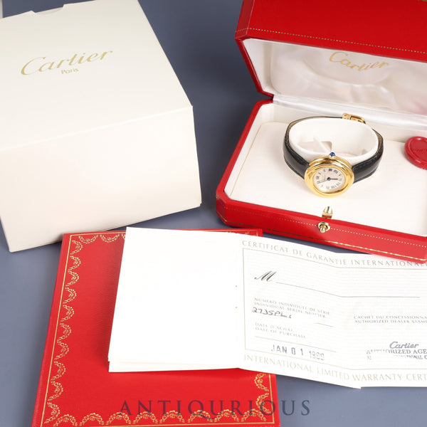 Cartier Must Trinity W1010644 / 2735 Quartz SV925 Genuine leather strap Genuine D buckle (GP) Silver dial Box Warranty (1999) Overhauled