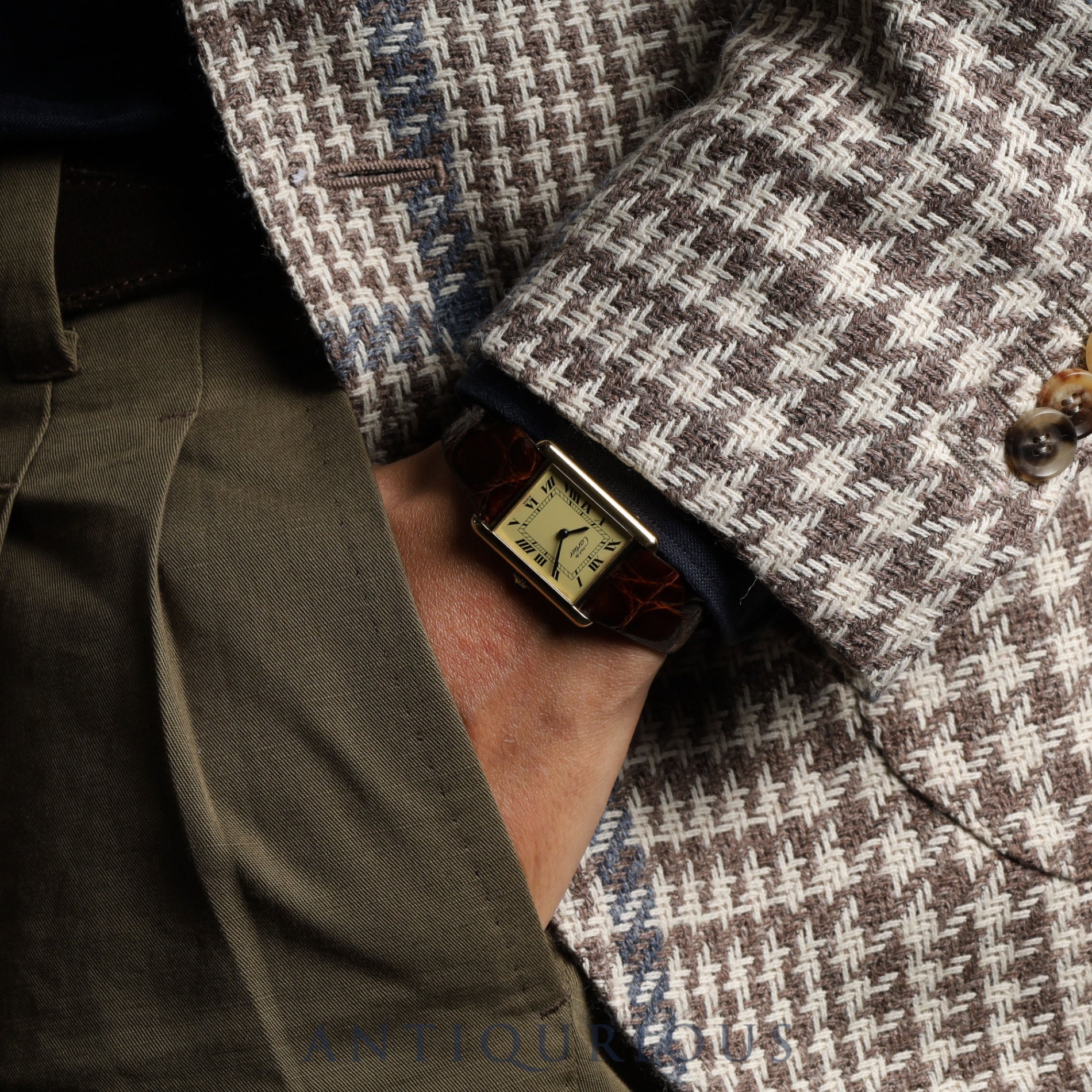 カルティエ マストタンク LM 手巻き SV925 革 純正尾錠(GP)アイボリーローマン文字盤 オーバーホール済み