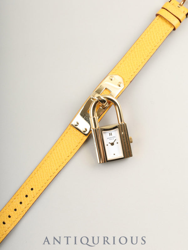 エルメス ケリーウォッチ KE1.210 クォーツ Cal.100.106 GP 純正革ベルト(□A刻印:1997年 ) 純正尾錠(GP) ホワイト文字盤 箱 ケース 冊子 保証書(2001年)オーバーホール済み