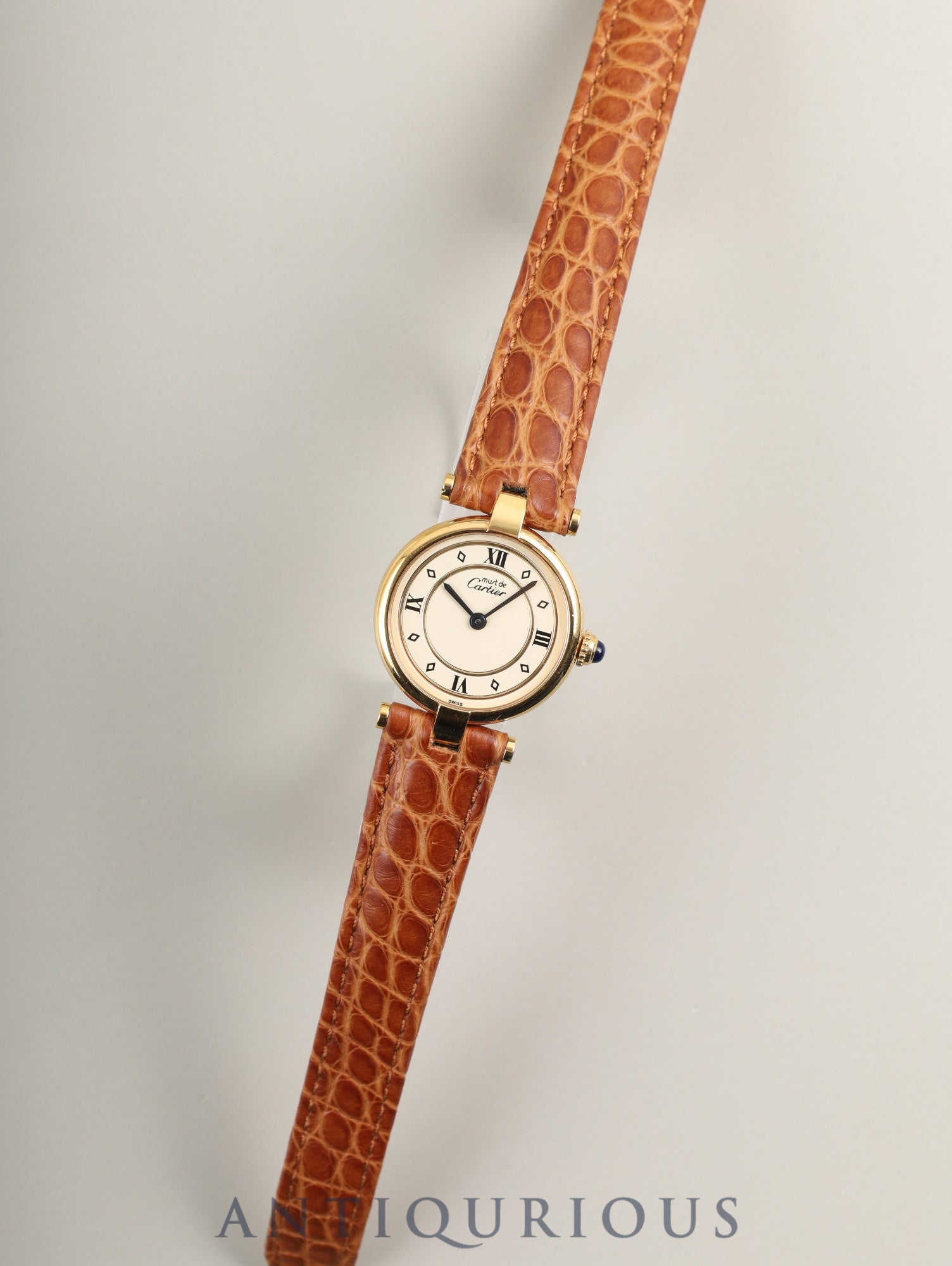 Cartier Must Vendôme VLC SM 590004 Quartz SV925 Leather Watch with Genuine D-buckle (GP) Ivory 4-point Roman Dial Overhauled