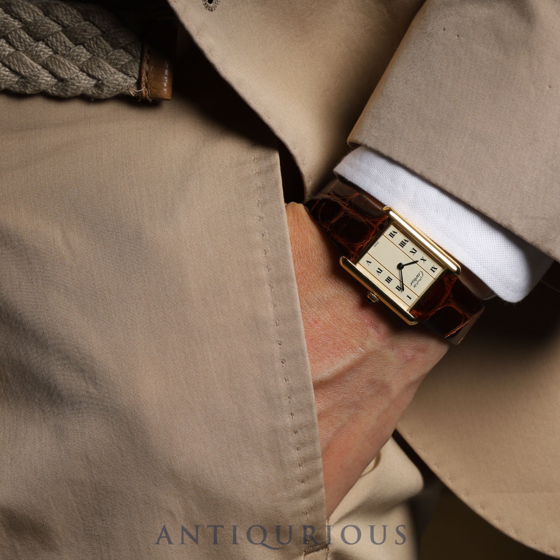 Cartier Must Tank LM QZ 590005 925 Leather Vertical Roman Dial