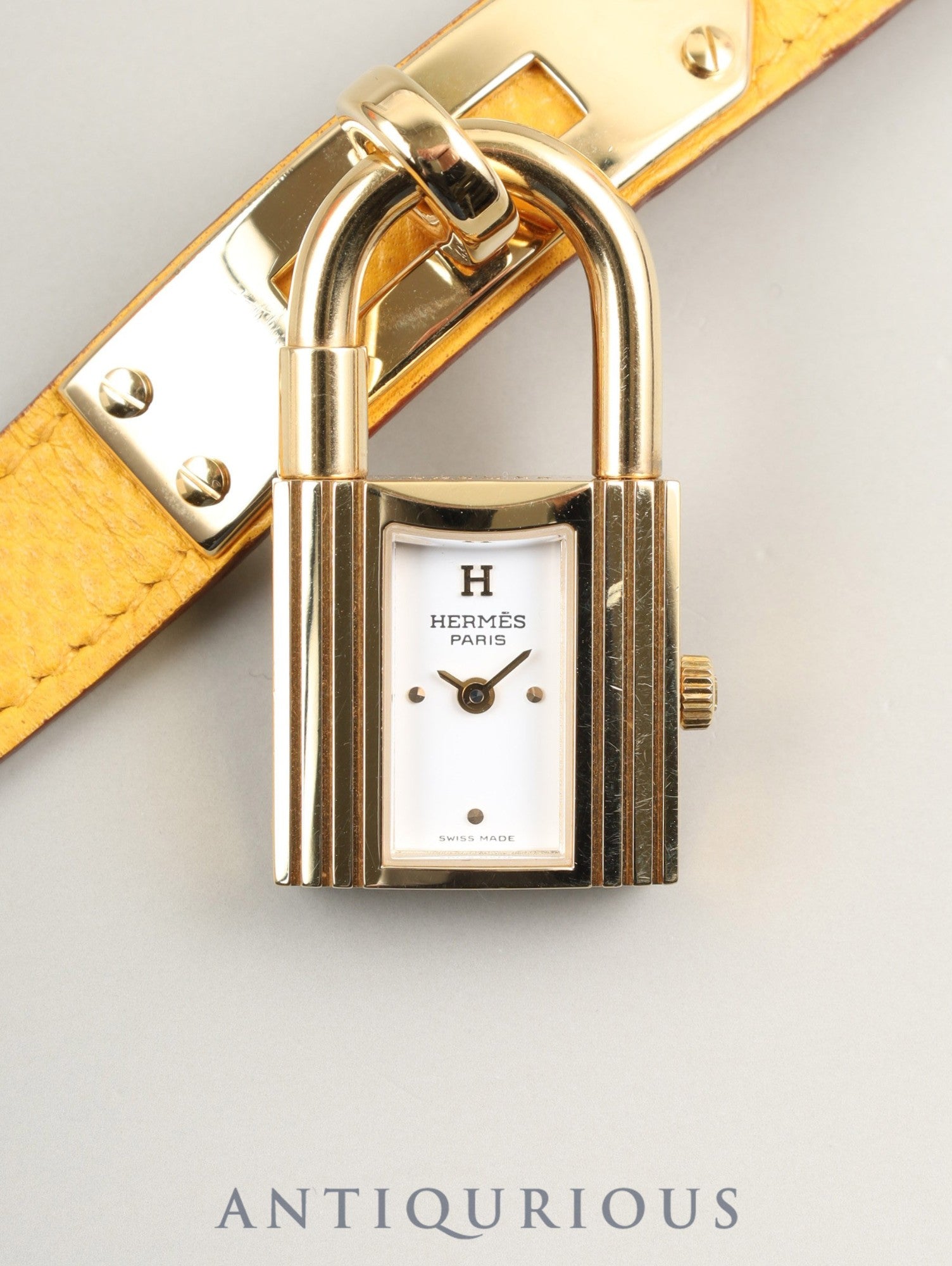 エルメス ケリーウォッチ KE1.210 クォーツ Cal.100.106 GP 純正革ベルト(□A刻印:1997年 ) 純正尾錠(GP) ホワイト文字盤 箱 ケース 冊子 保証書(2001年)オーバーホール済み