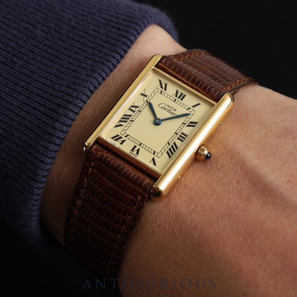 Cartier Must Tank LM 6 81006 Quartz SV925 Genuine leather strap Genuine buckle (GP) Ivory Roman dial Overhauled