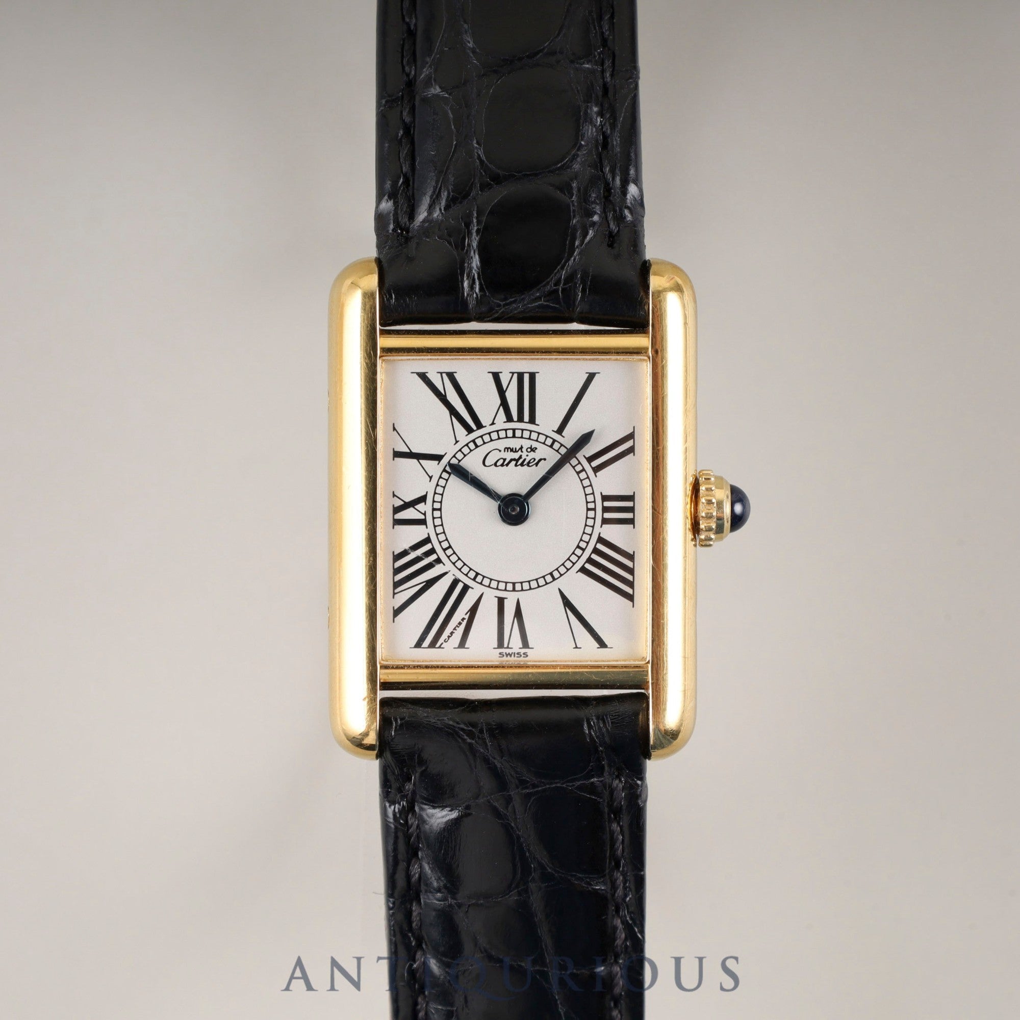 Cartier Must Tank SM W1005554 / 5057001 Quartz Caliber 057 SV925 Leather Genuine D-buckle (GP) Opalescent Dial Circa 1982-1995 Box Case Booklet Overhauled