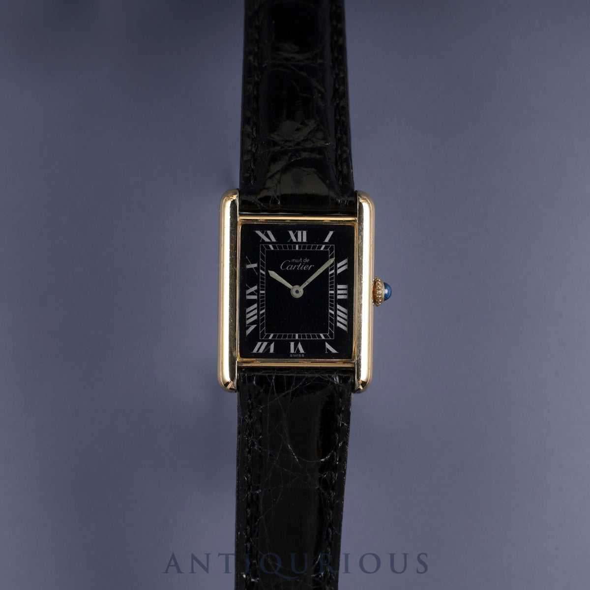 Cartier Must Tank LM Manual winding Cal.78-1 SV925 Leather Genuine buckle (GP) Black Roman dial Overhauled
