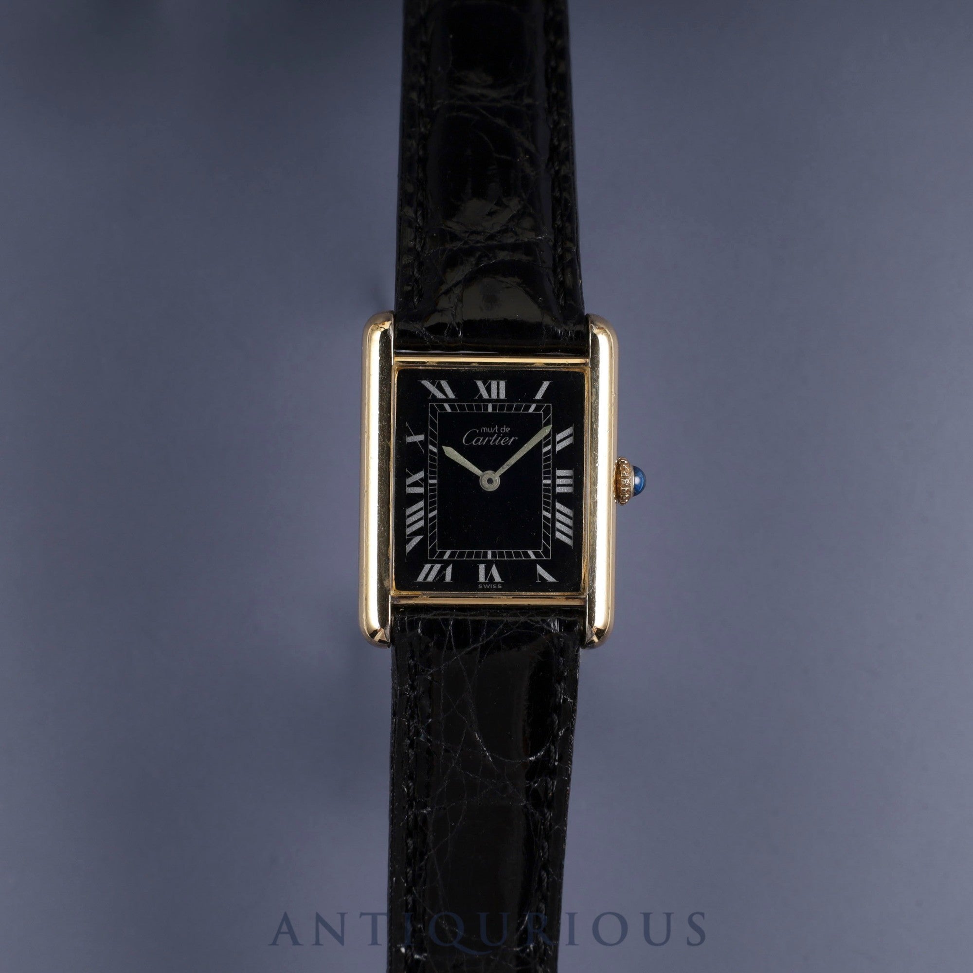 カルティエ マストタンク LM 手巻き Cal.78-1 SV925 革 純正尾錠(GP)ブラックローマン文字盤 オーバーホール済み