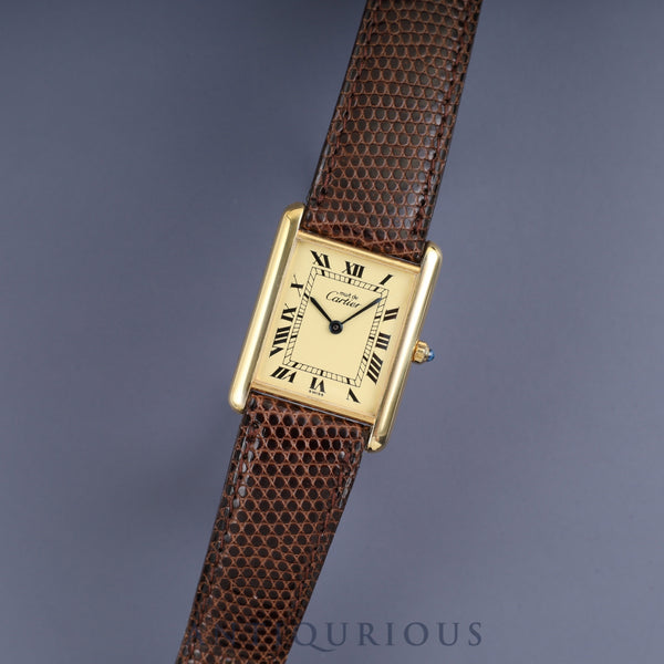 Cartier Must Tank LM 6 81006 SV925 Quartz Movement, Genuine Leather Strap, Genuine GP Buckle, Ivory Roman Dial, Overhauled and Finished to Look Like New