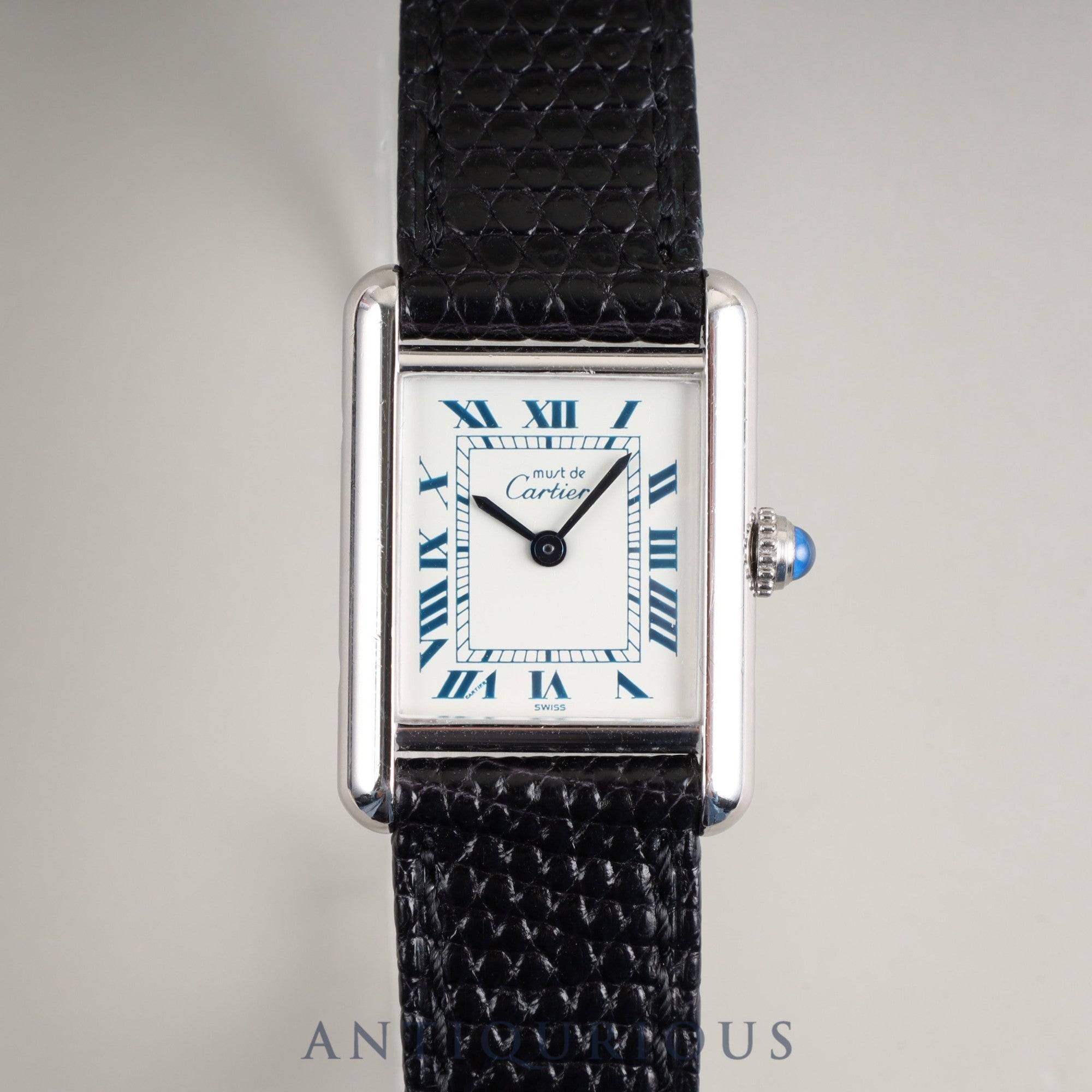 Cartier Must Tank SM 6057002 Quartz Caliber 057 SV925 Leather Strap with Genuine Stainless Steel Buckle, White Roman Dial (SWISS Marking), Overhauled and Finished to Look Like New