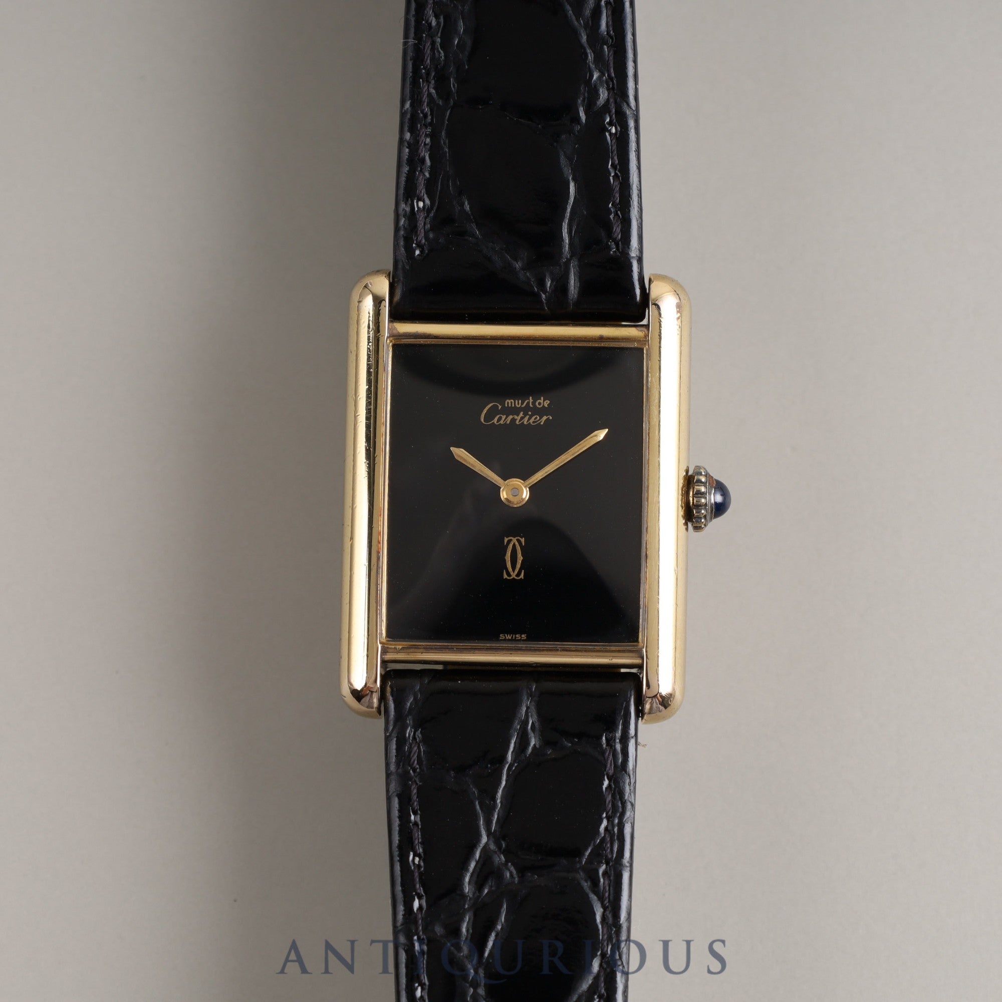 Cartier Must Tank LM Manual winding 925 Leather Genuine buckle (GP) Black onyx dial Overhauled