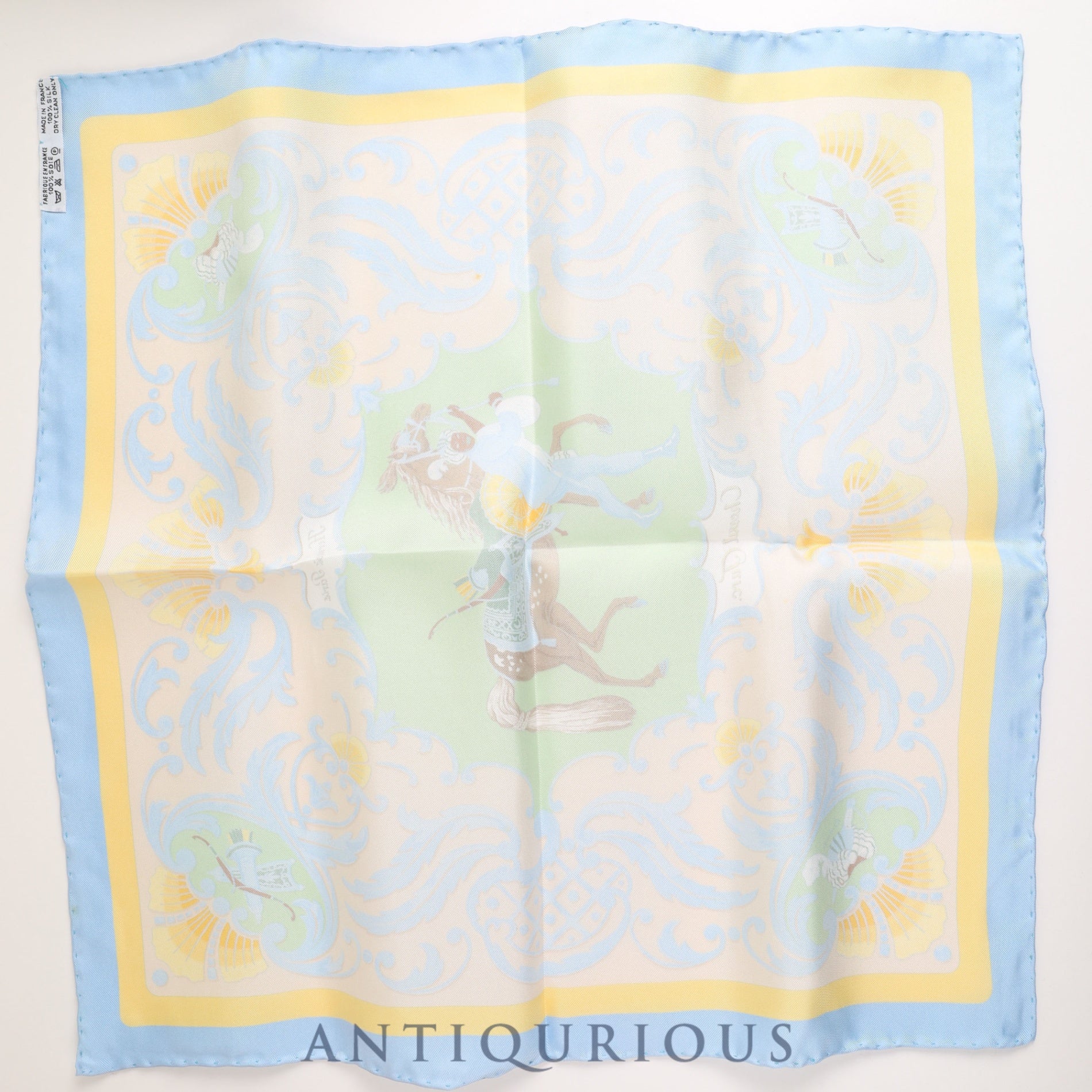 Hermes Scarf Carre 45 CHEVAL TURC Turkish Horse Light Blue Box 100% SILK