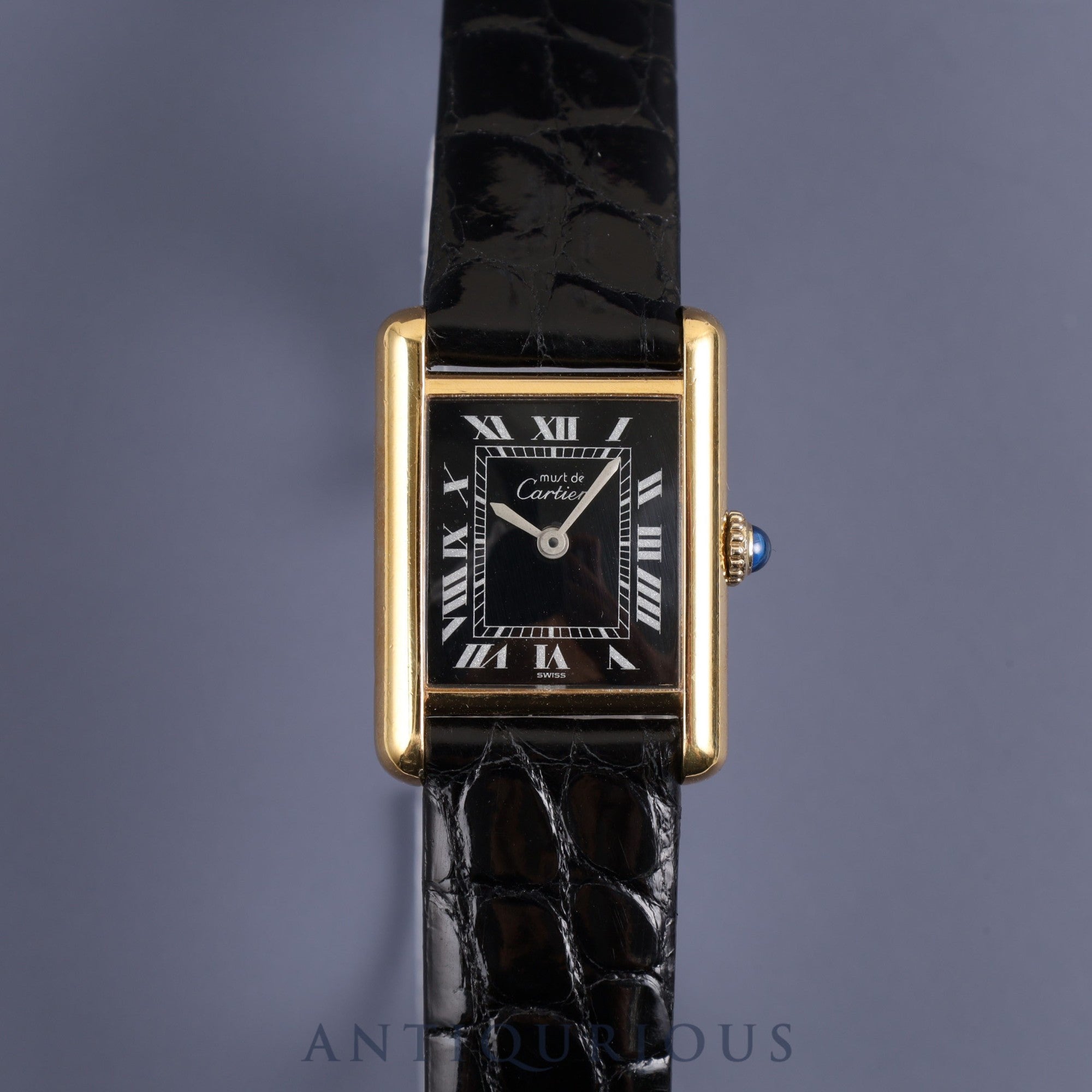 Cartier Must Tank SM Manual winding Cal.78-1 925 Leather Genuine buckle (GP) Black Roman dial Overhauled