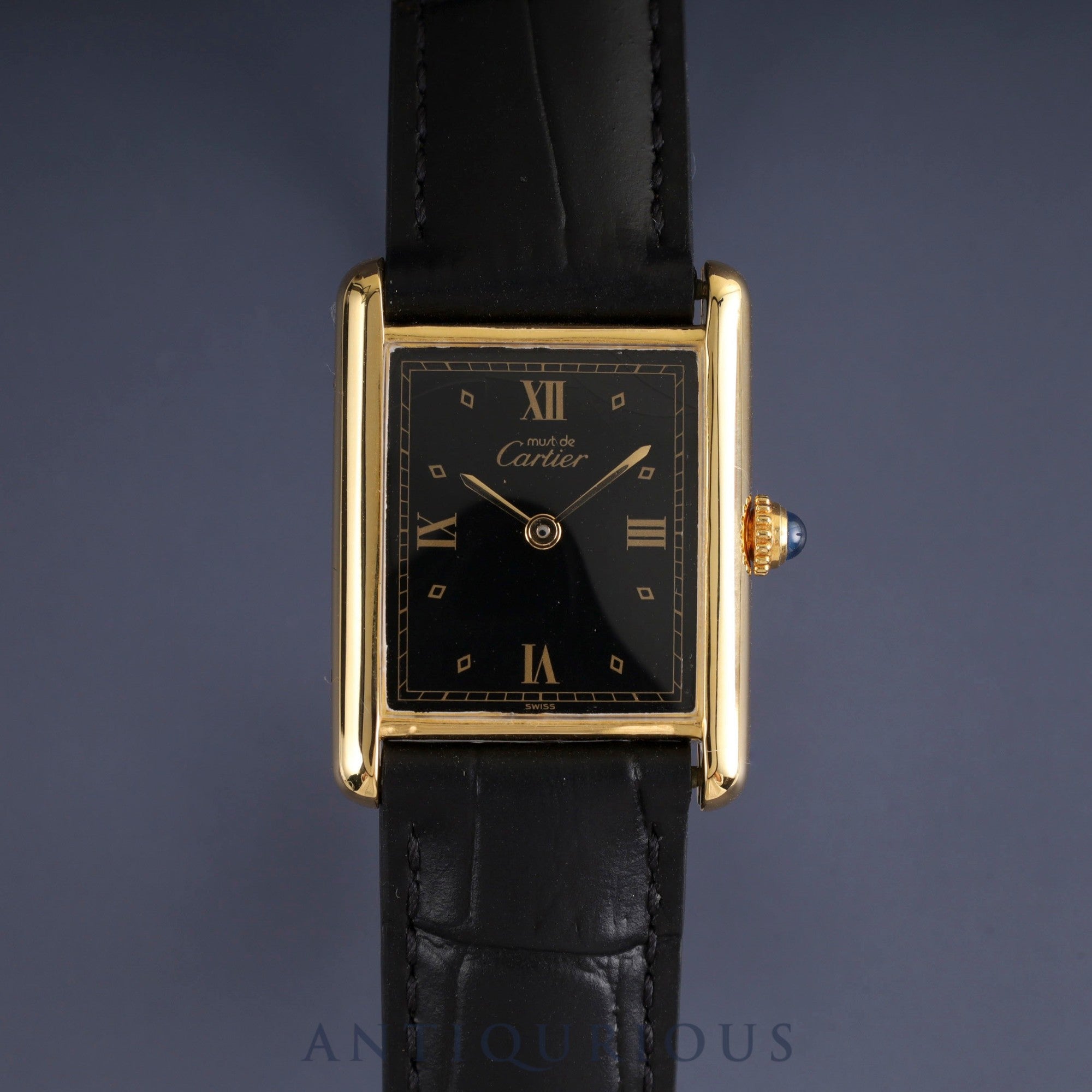 カルティエ マストタンク LM W1001254 / 590005 クォーツ Cal.90 SV925 革 純正Dバックル(GP) ブラック飛びローマン文字盤 保証書(1990年) オーバーホール済み 新品仕上げ済み