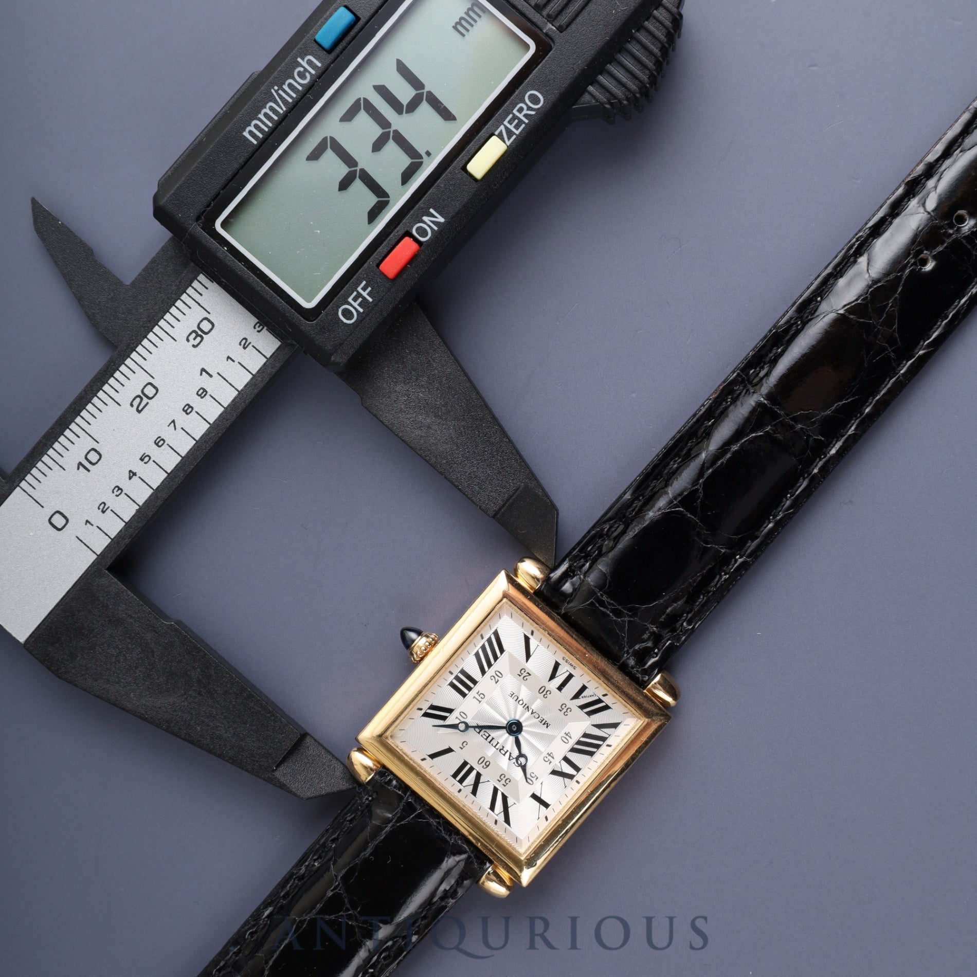 カルティエ タンクオビュ LM 2380 / W1516956 手巻き Cal.430MC 750YG 革 純正尾錠(GP)シルバーギョーシェ文字盤 カルティエアフターサービス済み オーバーホール済み