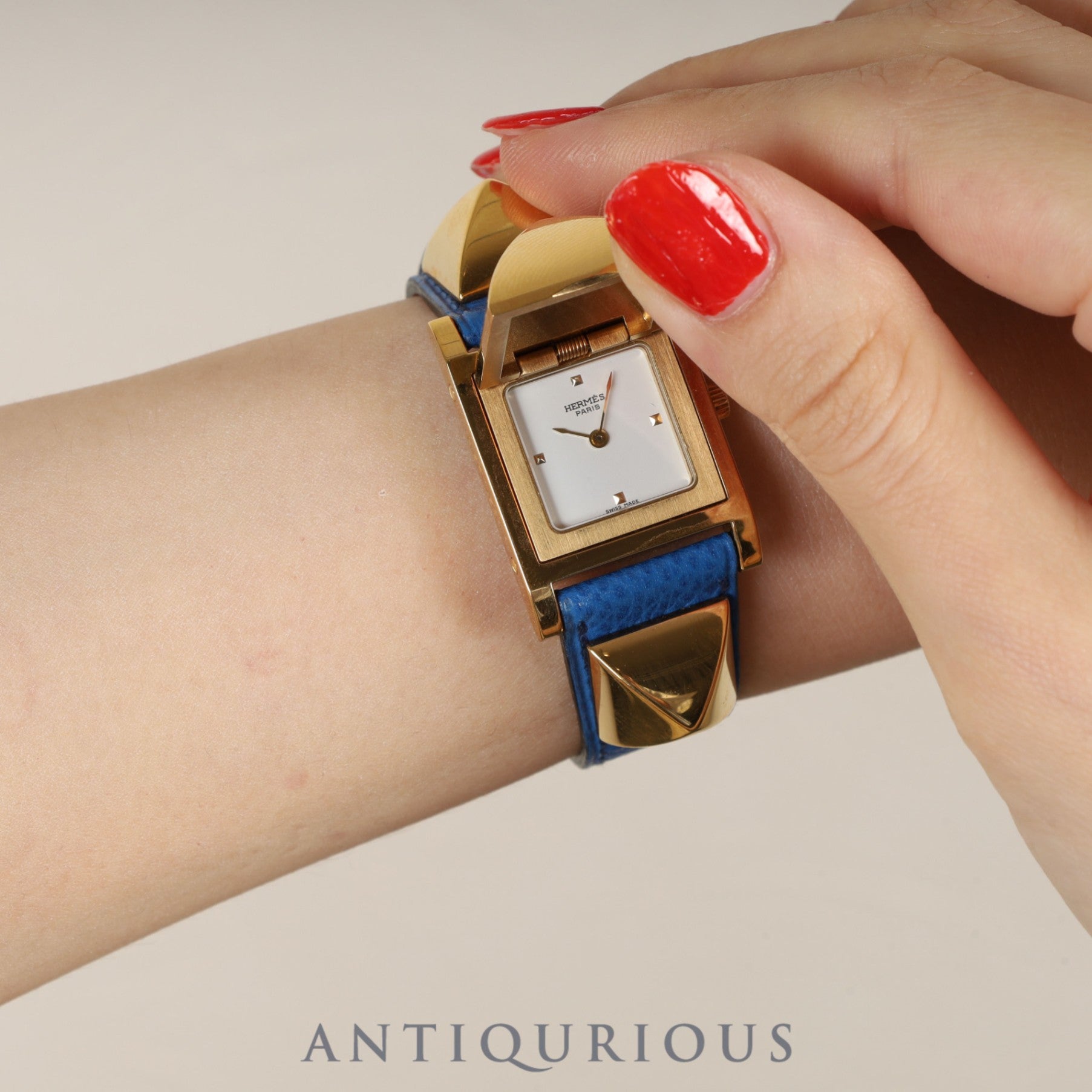 エルメス メドール 11.01 クォーツ Cal.976.001 GP 純正革ベルト(◯V刻印:1992年) 純正尾錠(GP)ホワイト文字盤 オーバーホール済み