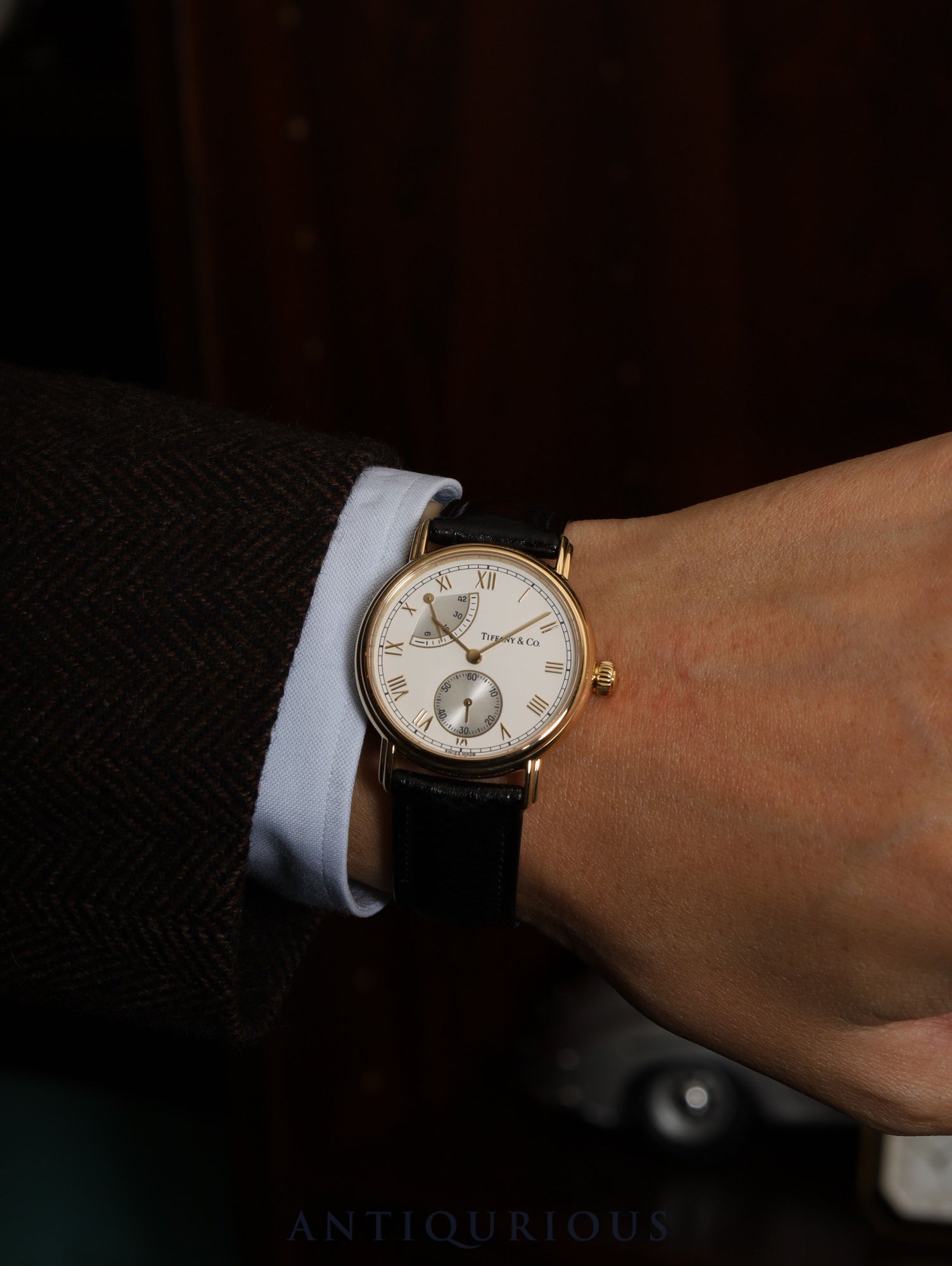 Tiffany Classic Power Reserve Small Seconds M263 Manual Winding Caliber ETA7001 18K Gold with Genuine Leather Strap and Genuine Buckle (GP) White Roman Dial Overhauled