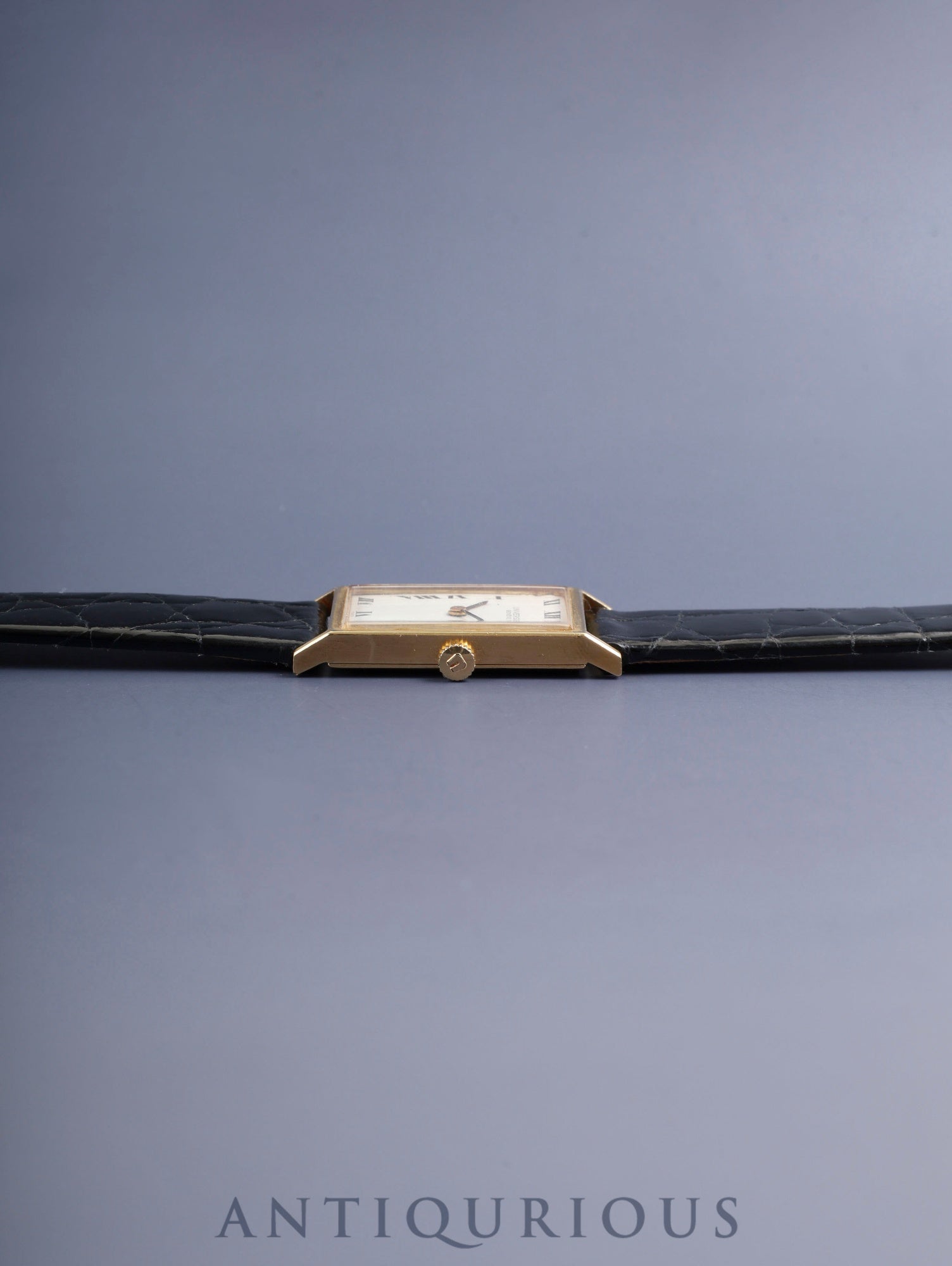 Universal Genève Rectangular Hand-Wound Cal.42 750YG Leather Strap with Genuine GP Buckle, White Roman Dial, Overhauled