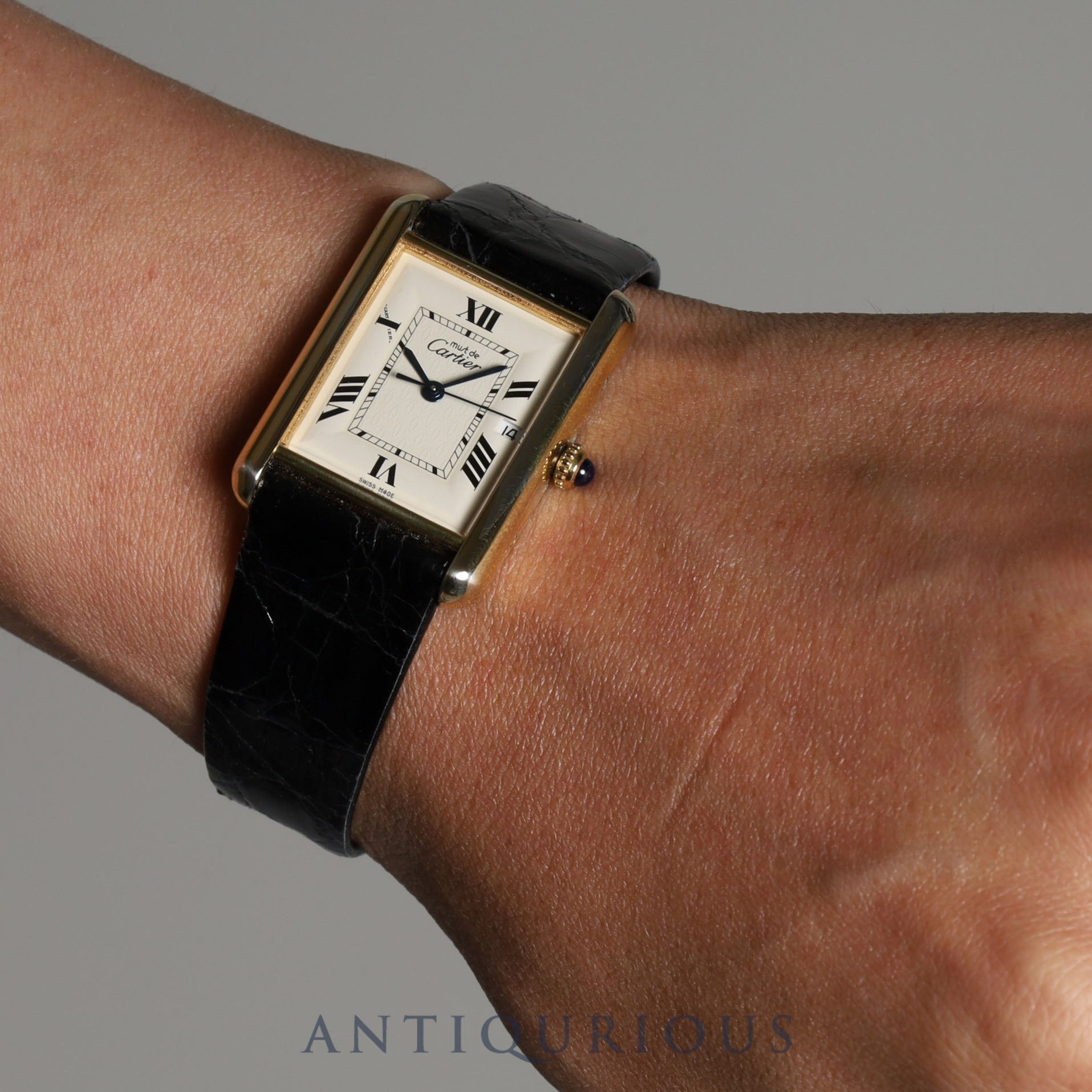 Cartier Must Tank GM (XL) Date QZ W1013754 / 2413 Cal.687 SV925 Leather Genuine Buckle (GP) White Flying Roman CC Dial