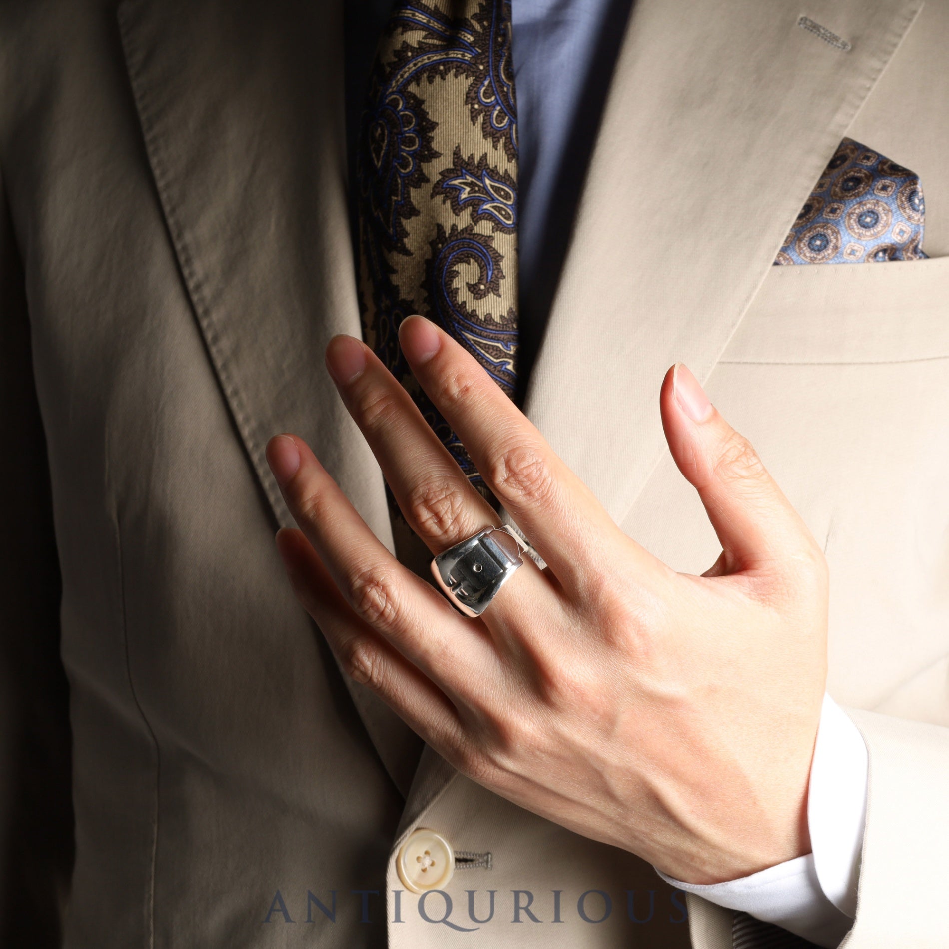 Hermes Ring Buckle Motif Sterling Silver #59 (Actual Size 19.5, Some Stretching Marks)