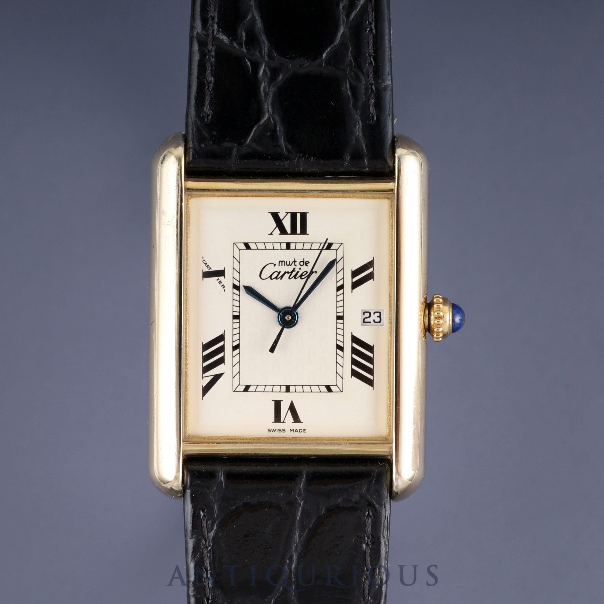 カルティエ マストタンク GM(XL) 2413 クォーツ Cal.87 SV925 革 純正尾錠(GP) ホワイト飛びローマン文字盤 オーバーホール済み