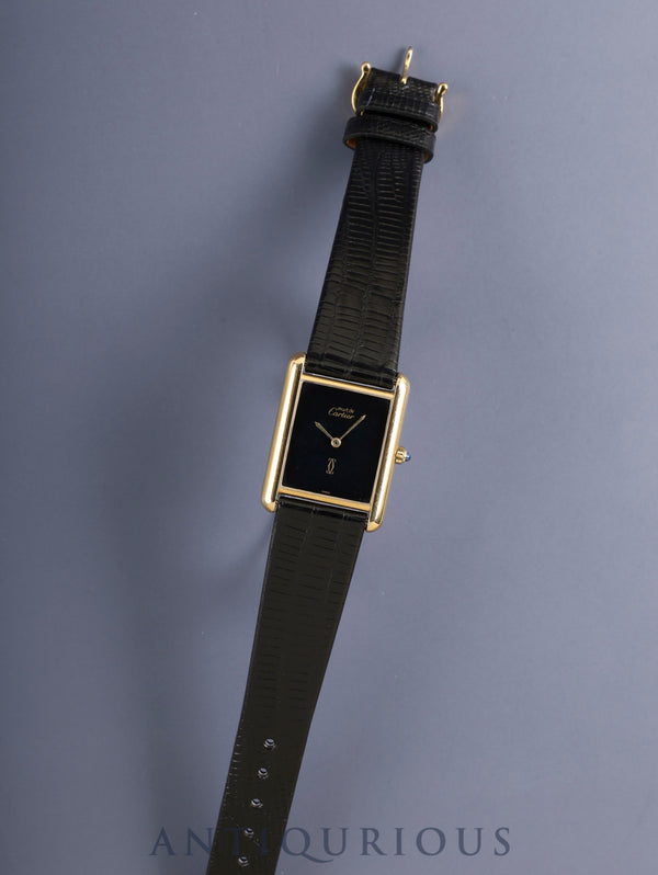 カルティエ マストタンク LM 6 81006 クォーツ Cal.81 SV925 革 純正ピンバックル(GP)オニキス文字盤(SWISS表記)オーバーホール済み 再点検済み
