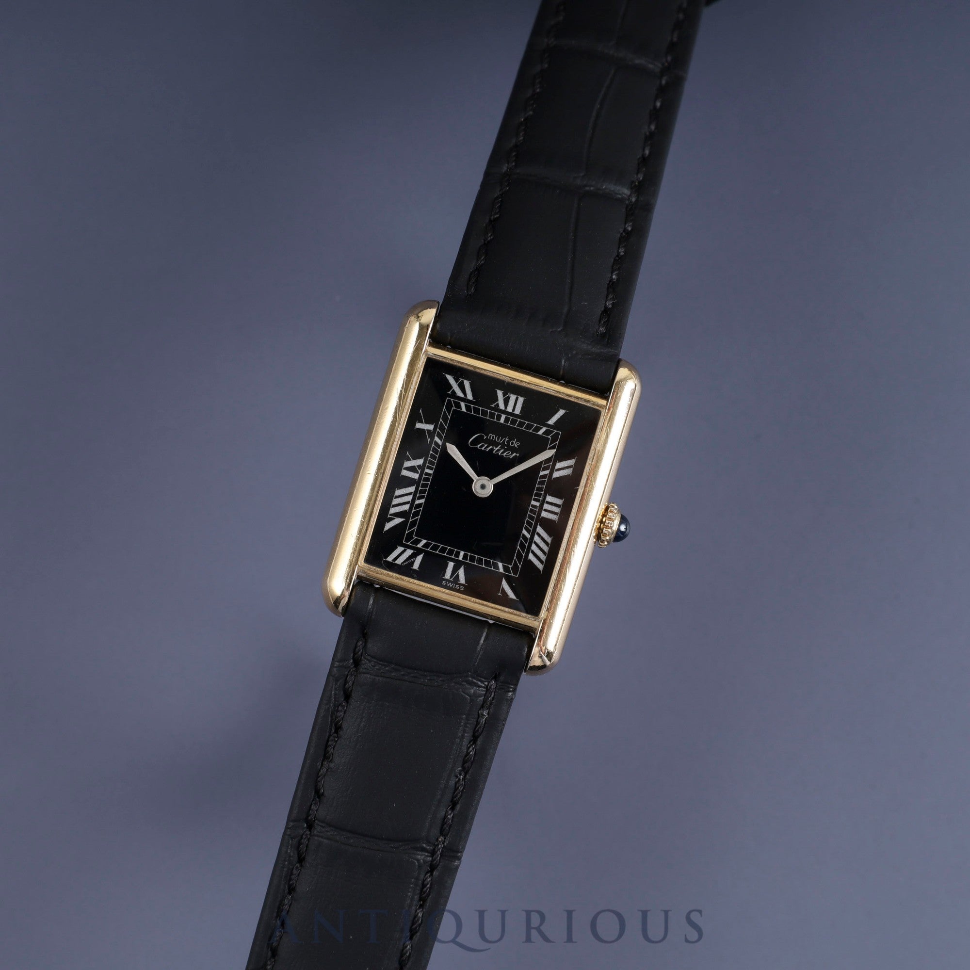Cartier Must Tank LM Manual winding Cal.78-1 SV925 Leather Genuine buckle (GP) Black Roman dial Overhauled