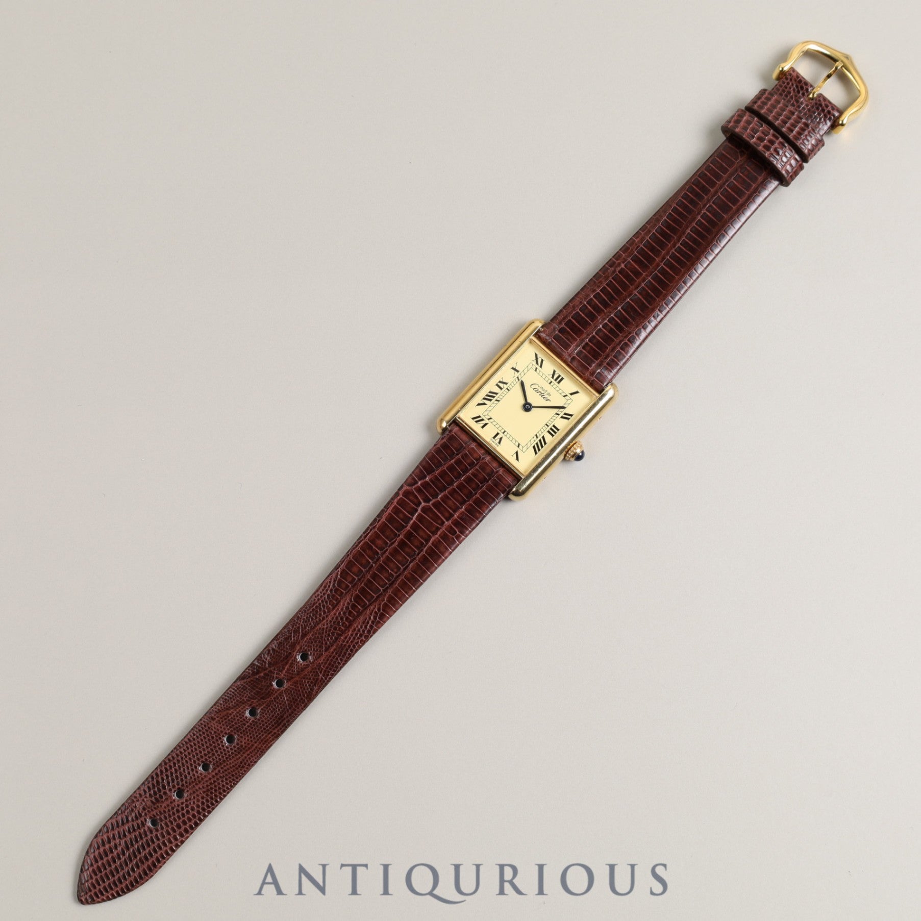 Cartier Must Tank LM QZ 590005 Cal.90 SV925 Leather Genuine Buckle (GP) Ivory Dial Box Warranty (1990) Overhauled