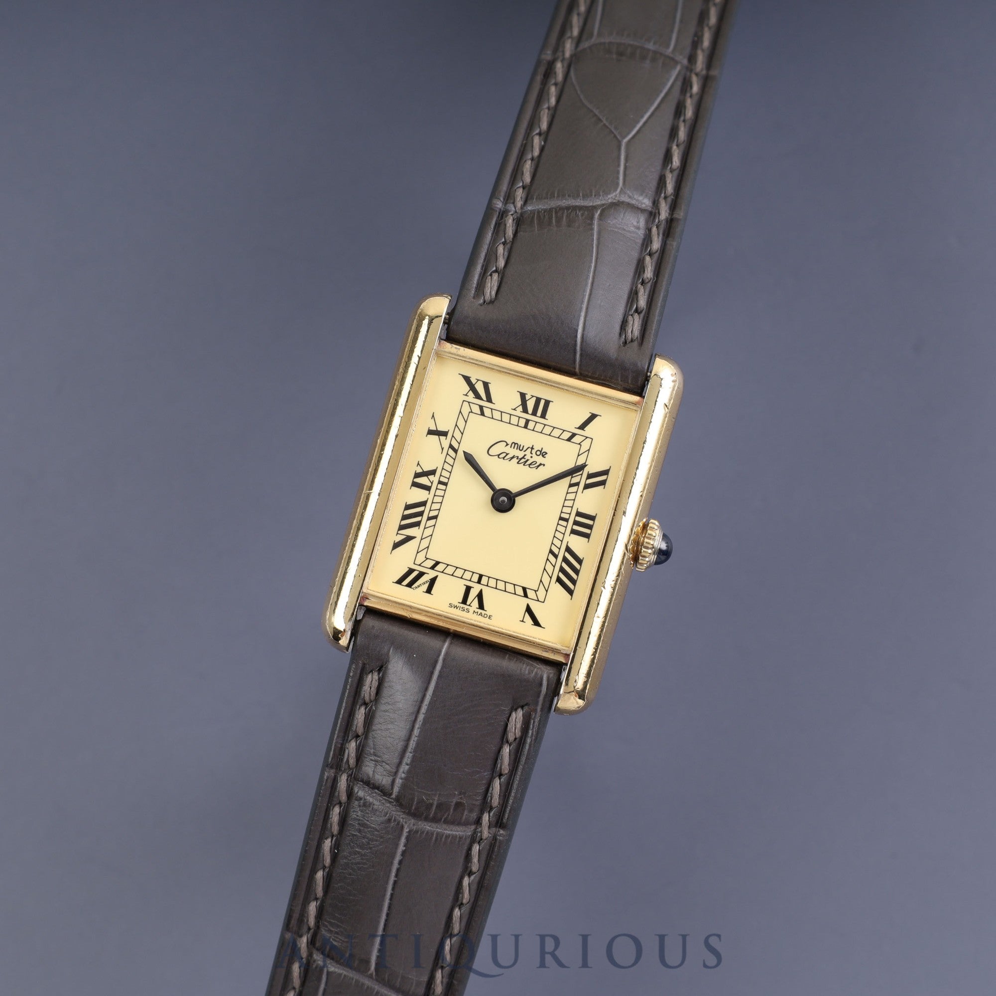 カルティエ マストタンク LM 手巻き SV925 革 純正尾錠 アイボリー  