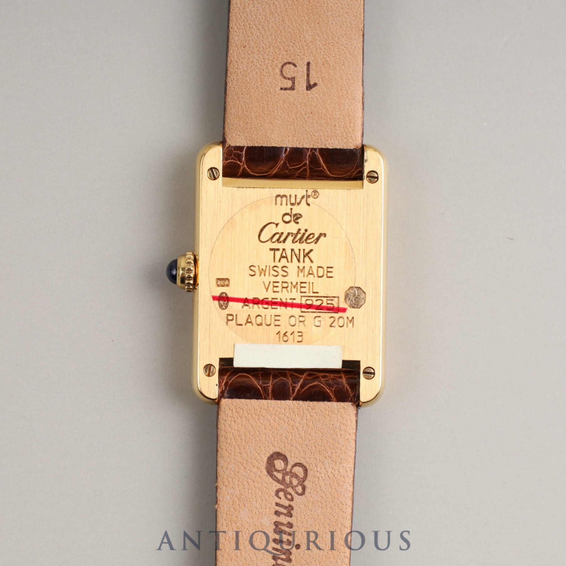 Cartier Must Tank SM QZ 1613 SV925 Leather Genuine Buckle (GP) Opalan Dial Newly Finished Overhauled