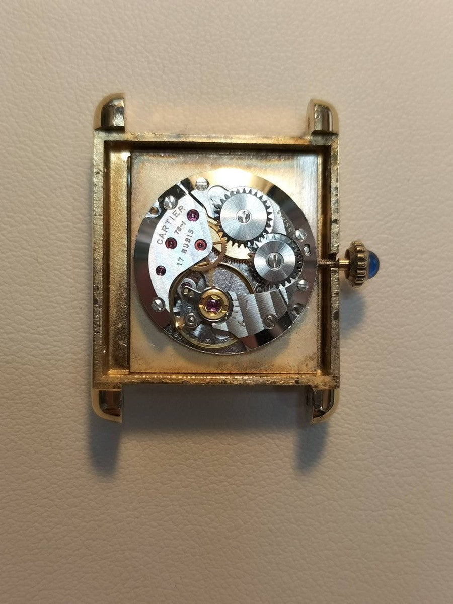 カルティエ マストタンク LM 手巻き Cal.78-1 SV925 革 純正尾錠(GP)マホガニー文字盤(SWISS表記)1976年頃~1980年代初期頃 オーバーホール済み