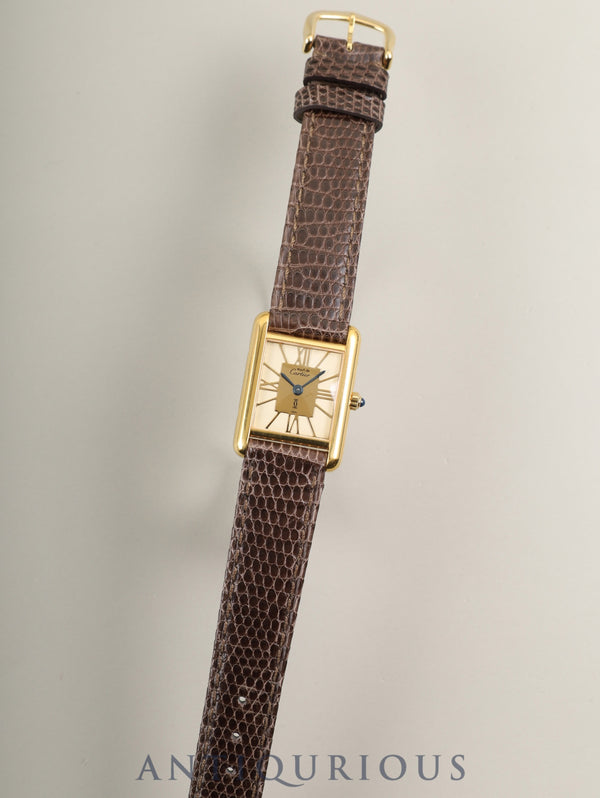 カルティエ マストタンク SM 3 66001 クォーツ Cal.157 SV925 革 純正ピンバックル(GP)アイボリークロワゾネ文字盤(SWISS表記)オーバーホール済み 新品仕上げ済み