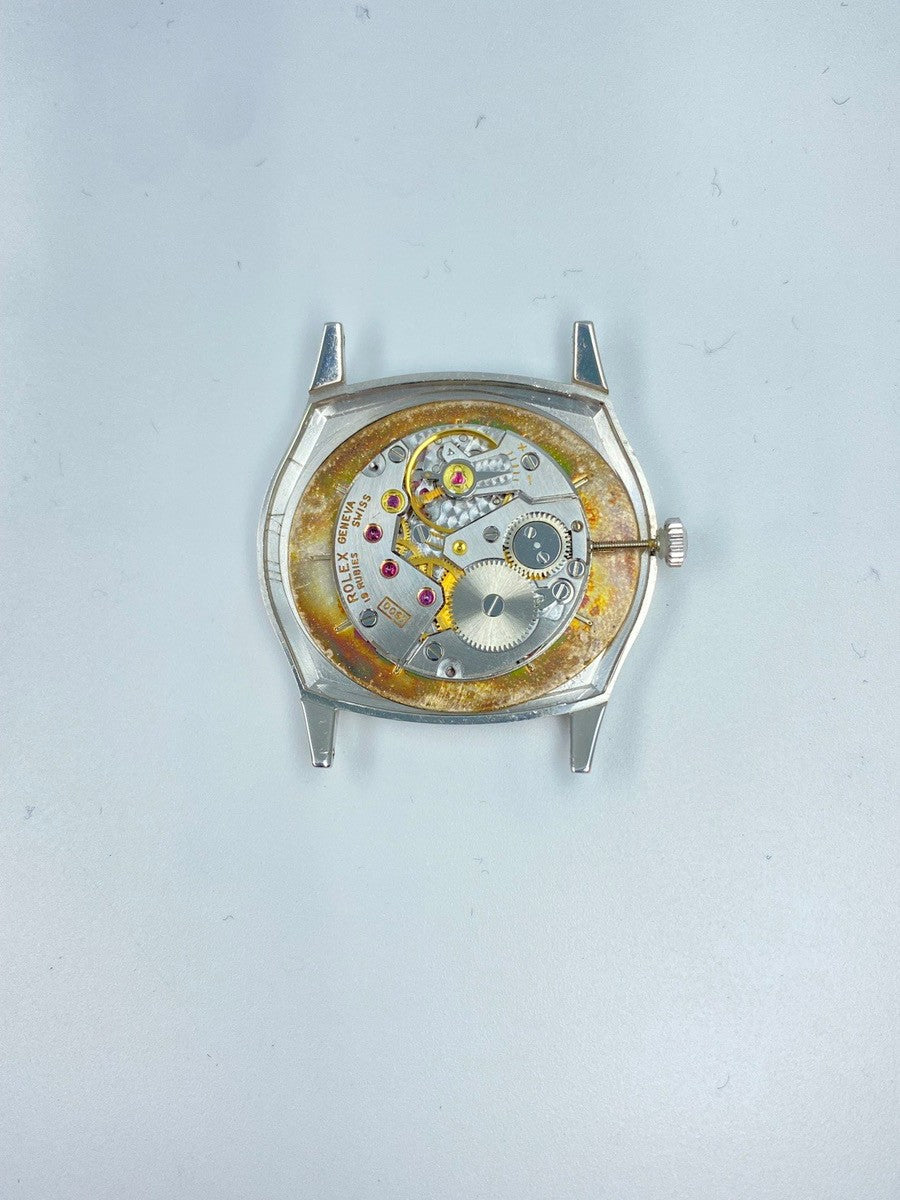 Rolex Cellini 3806 Manual Winding Caliber 1600 750WG Leather Strap with Genuine Stainless Steel Buckle Silver Dial No. 31 (1970) Overhauled