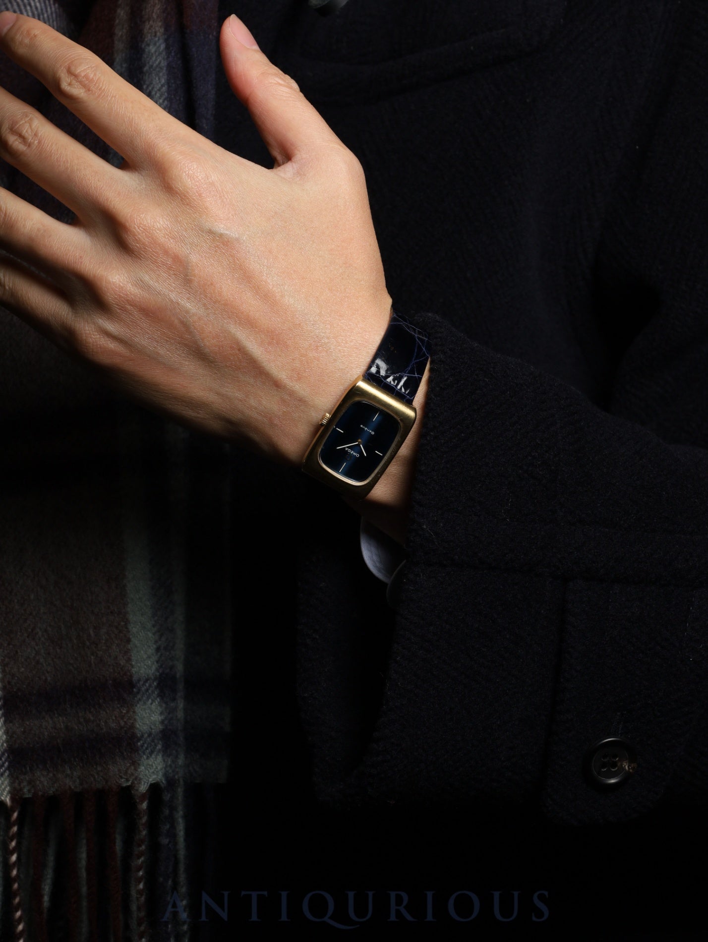 オメガ ジュネーブ 5110469 手巻き Cal.625 SS 革 社外尾錠(GP)ブルー文字盤(ガラス小傷)オーバーホール済み